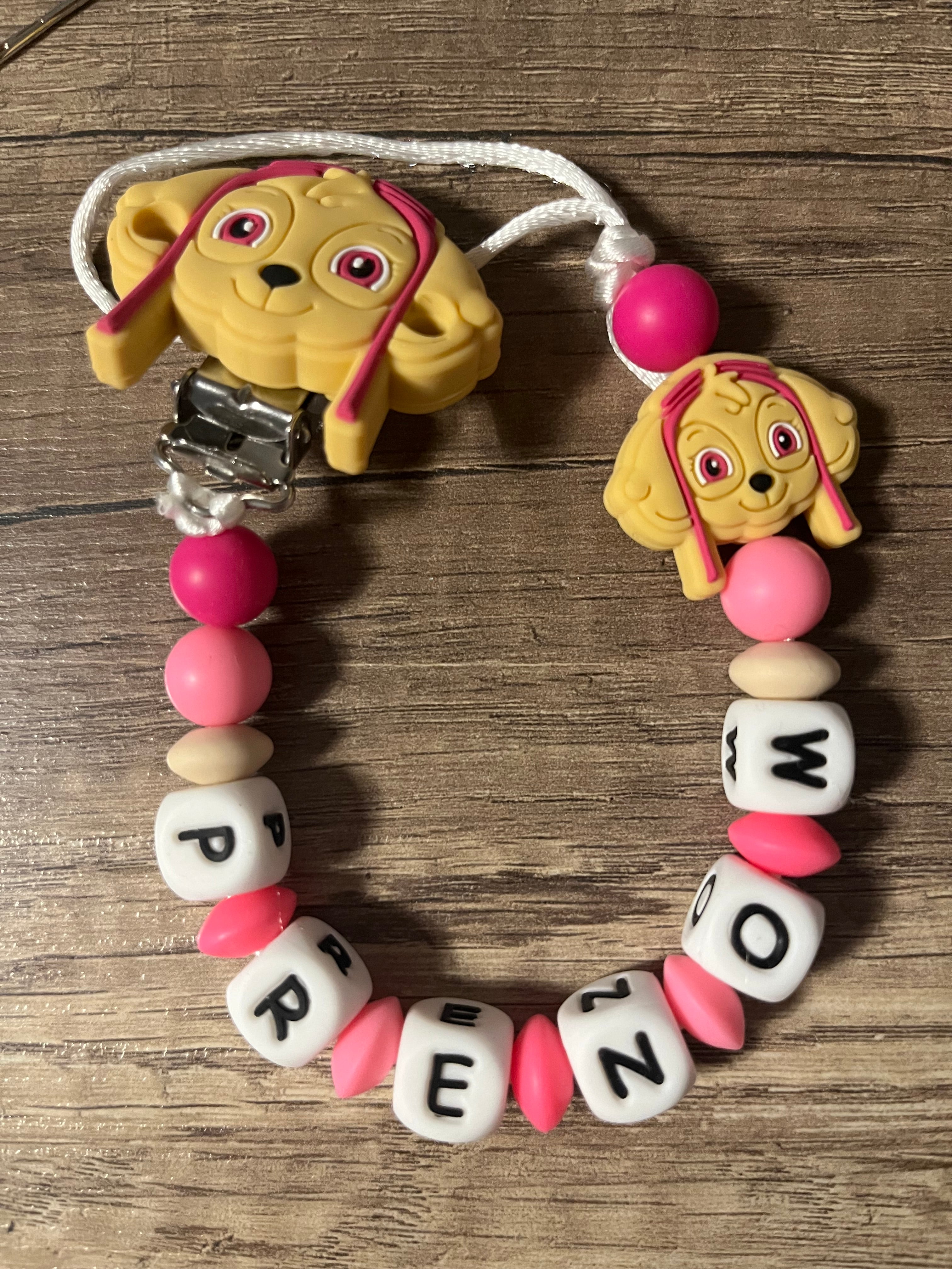 Attache tétine Pat Patrouille Stella personnalisée KidCreationArtisanat