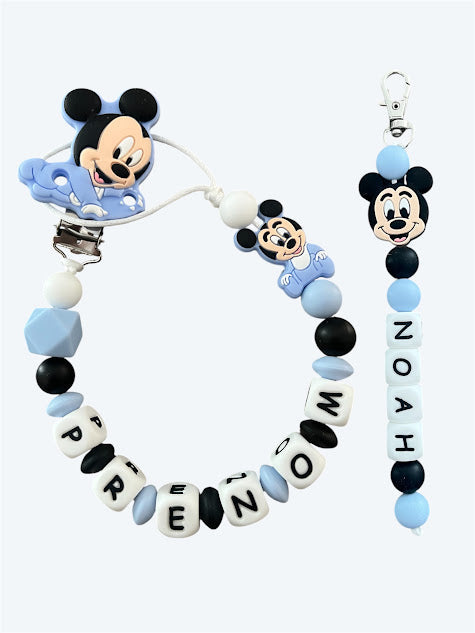 Coffret DUO Mickey Bébé - Attache tétine et Porte-clés personnalisés (Copie) KidCreationArtisanat