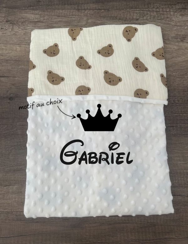 Couverture naissance minky bébé Ourson personnalisée avec logo