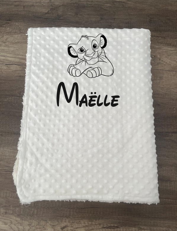 Couverture naissance minky bébé blanche personnalisée avec logo