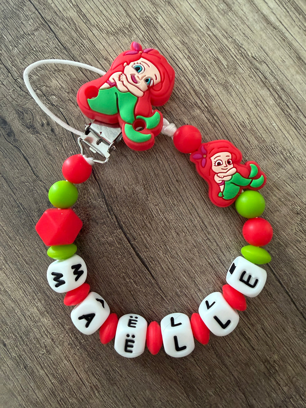 Attache tétine Ariel la petite sirène personnalisée