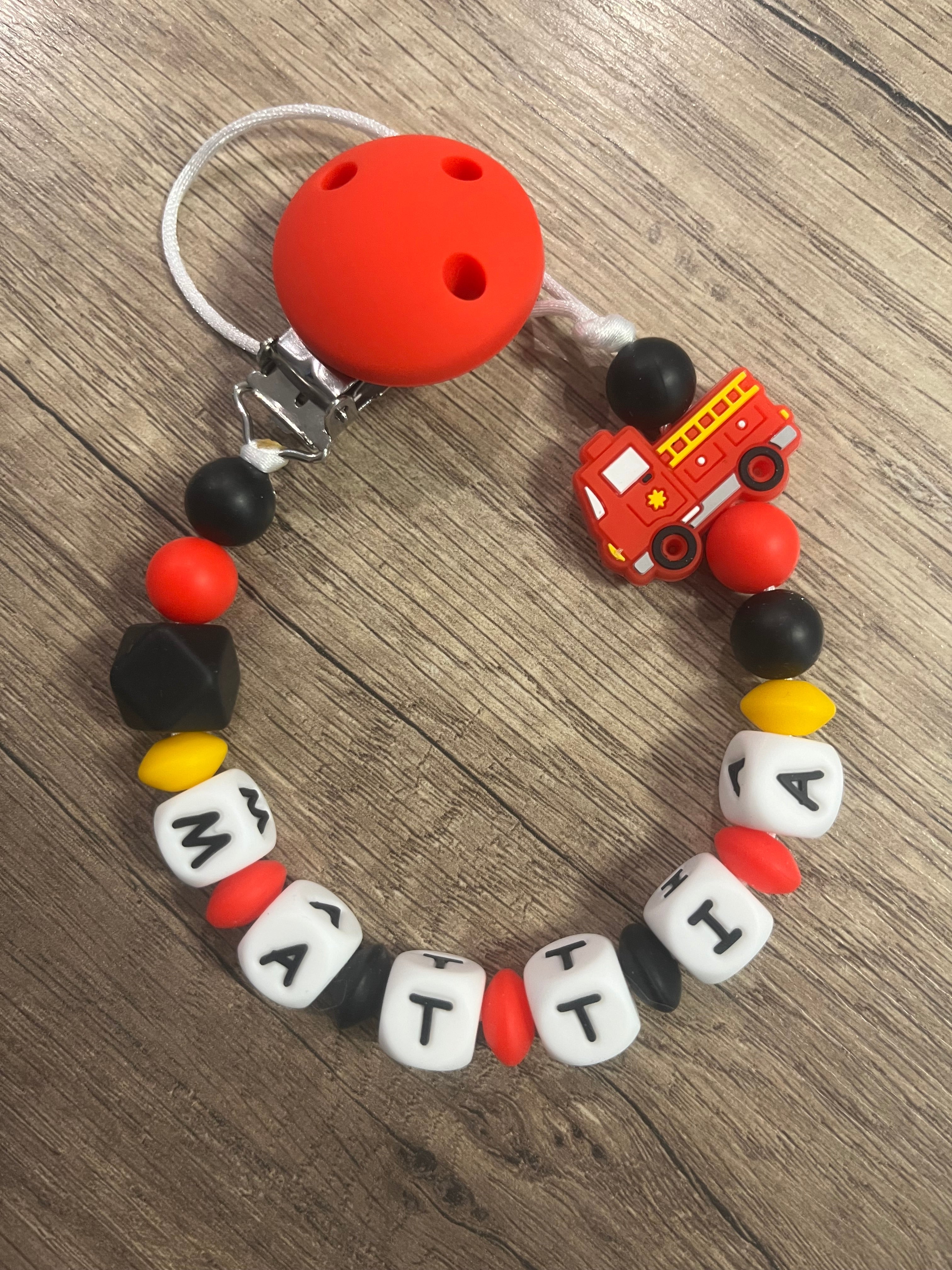 Attache tétine Camion Pompier personnalisée KidCreationArtisanat