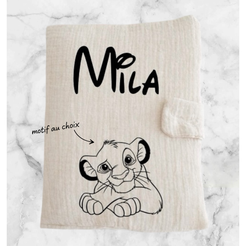 Protège carnet de santé bébé beige personnalisé avec motif