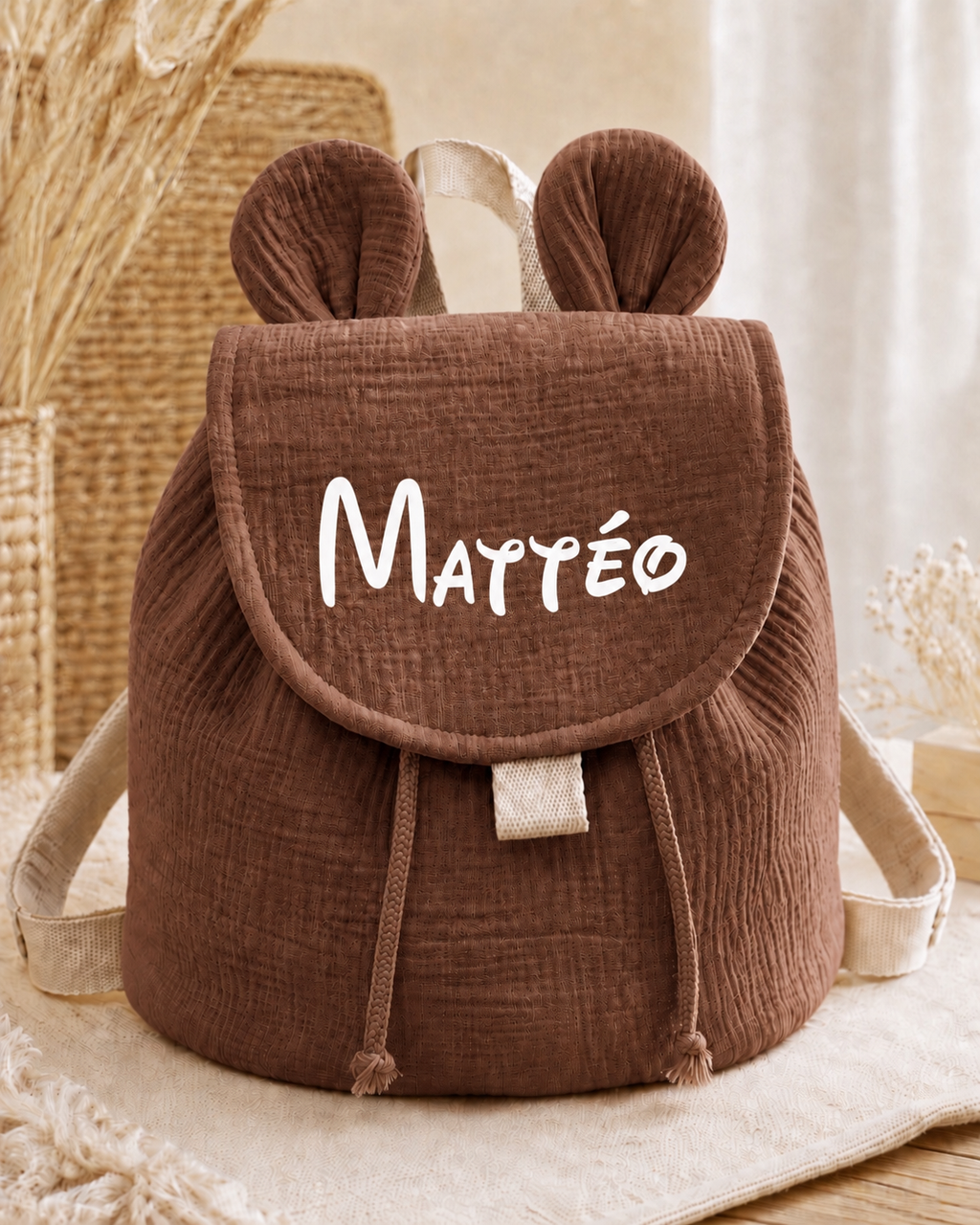 Sac à dos enfant marron personnalisé