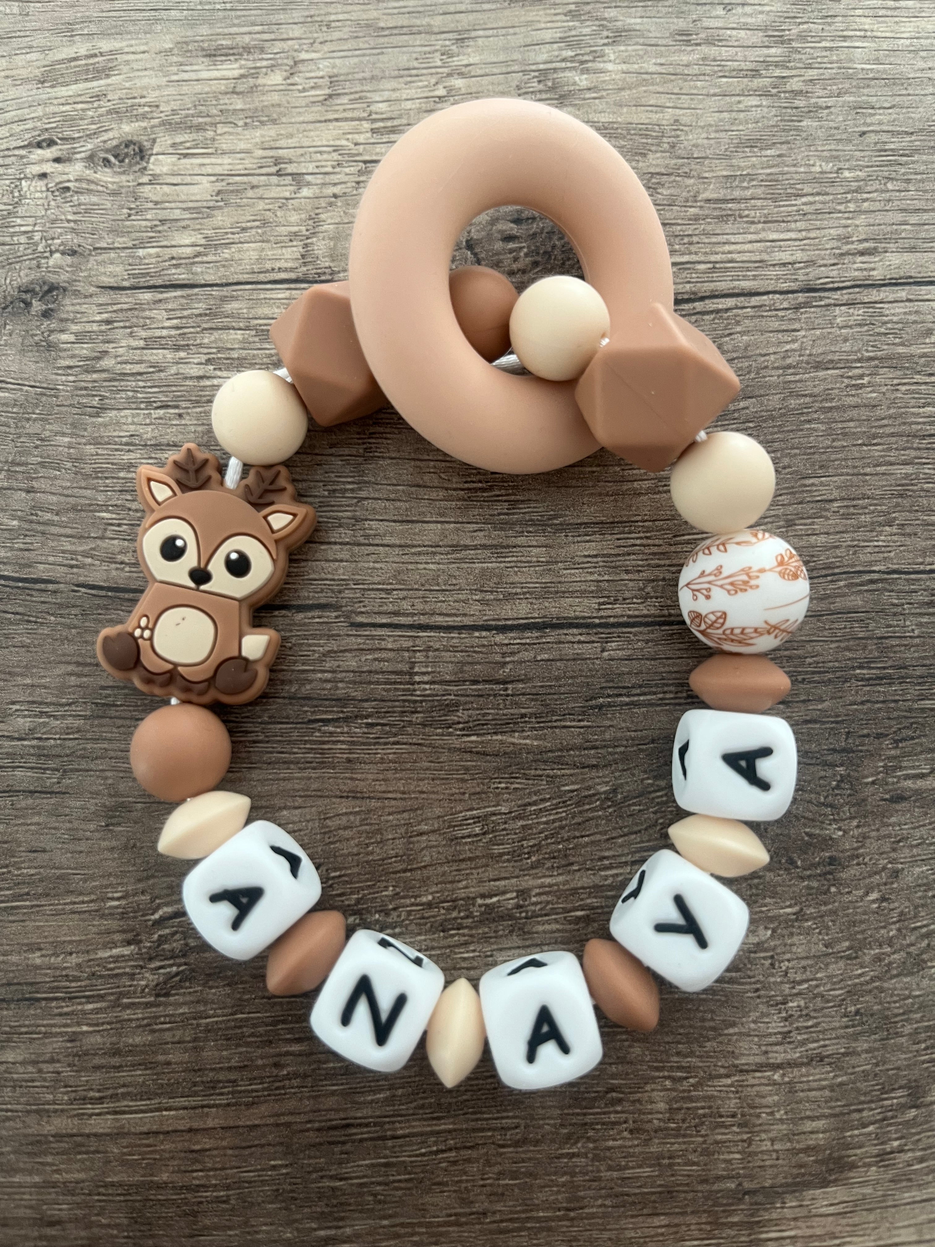 Anneau de dentition - Hochet personnalisé Biche Cerf Chevreuil KidCreationArtisanat