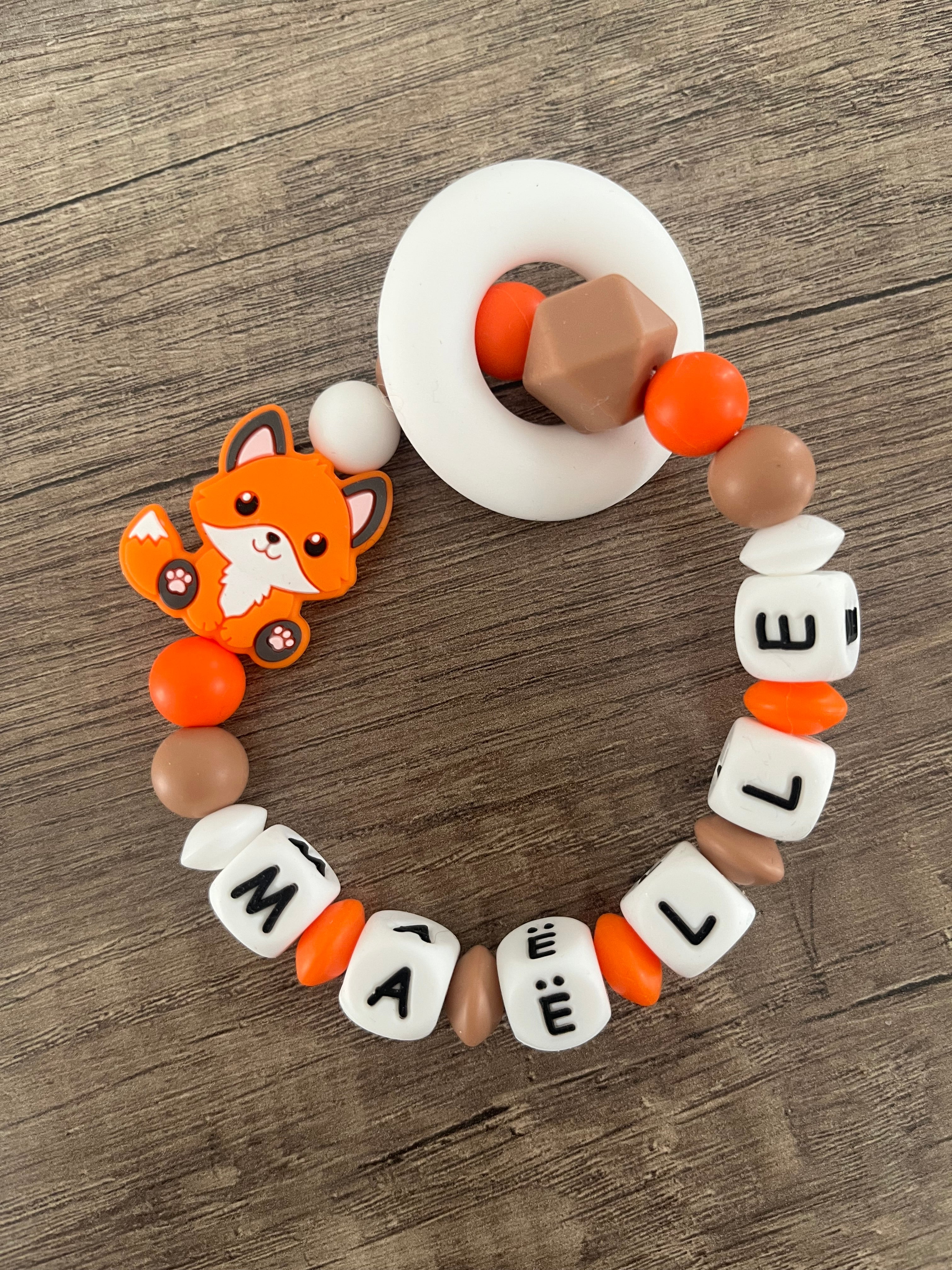 Anneau de dentition - Hochet personnalisé Renard orange