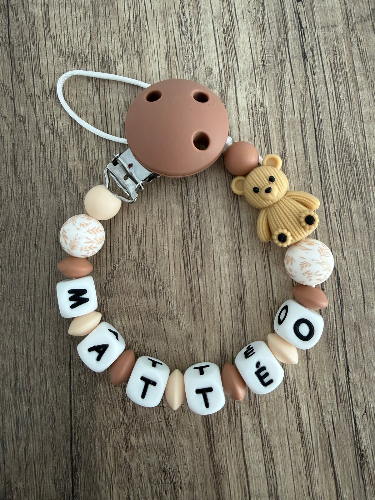 Attache tétine nounours personnalisée