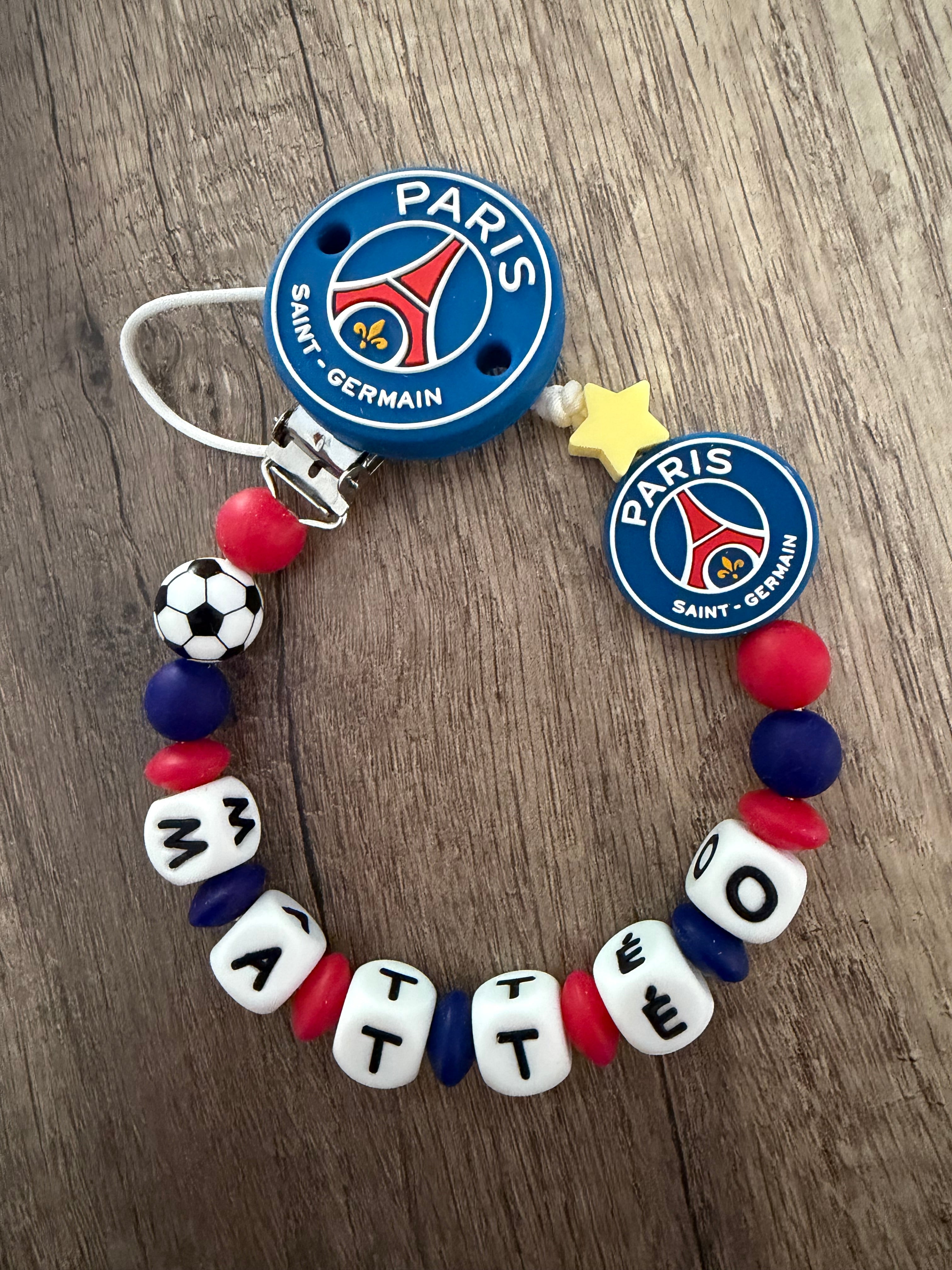 Attache tétine PSG Paris-Saint-Germain personnalisée