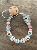 Attache tétine Ourson gris ou beige personnalisée KidCreationArtisanat