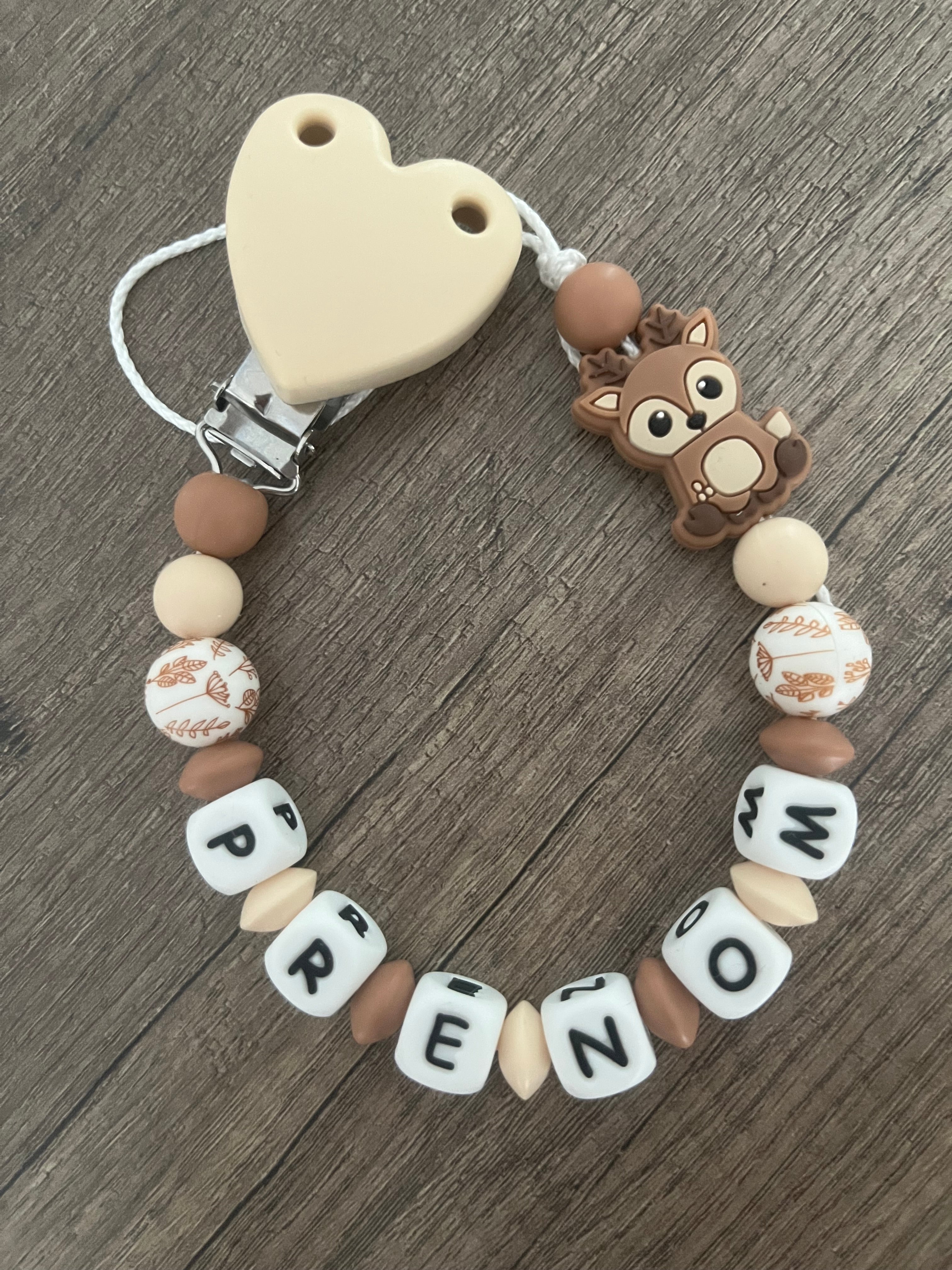 Attache tétine Biche Chevreuil Bohème personnalisée KidCreationArtisanat