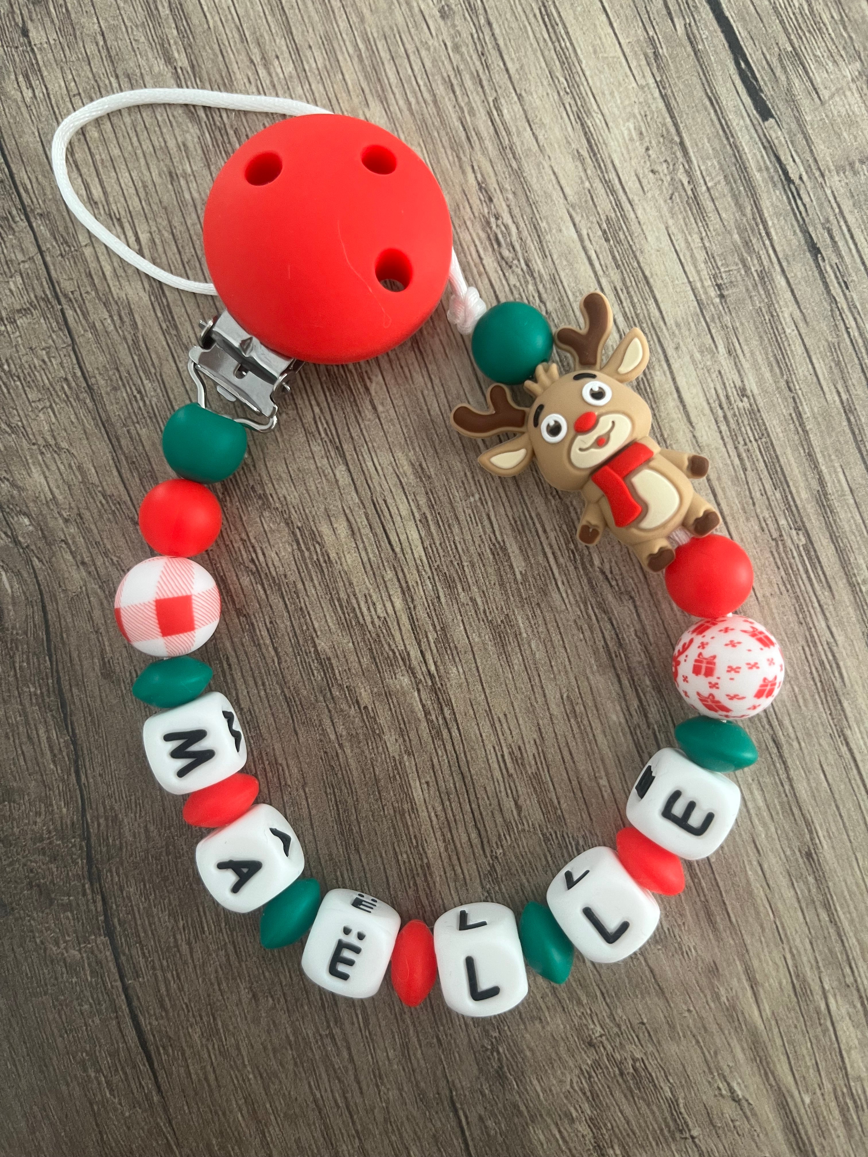 Attache tétine Cerf de Noël personnalisée