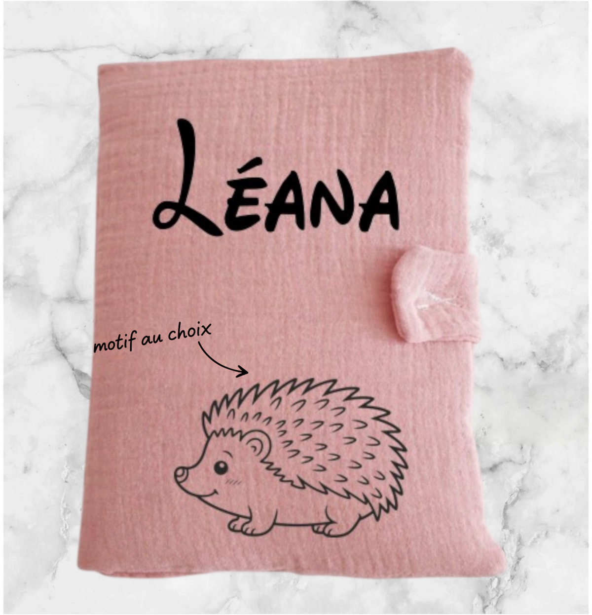 Protège carnet de santé bébé corail personnalisé avec motif
