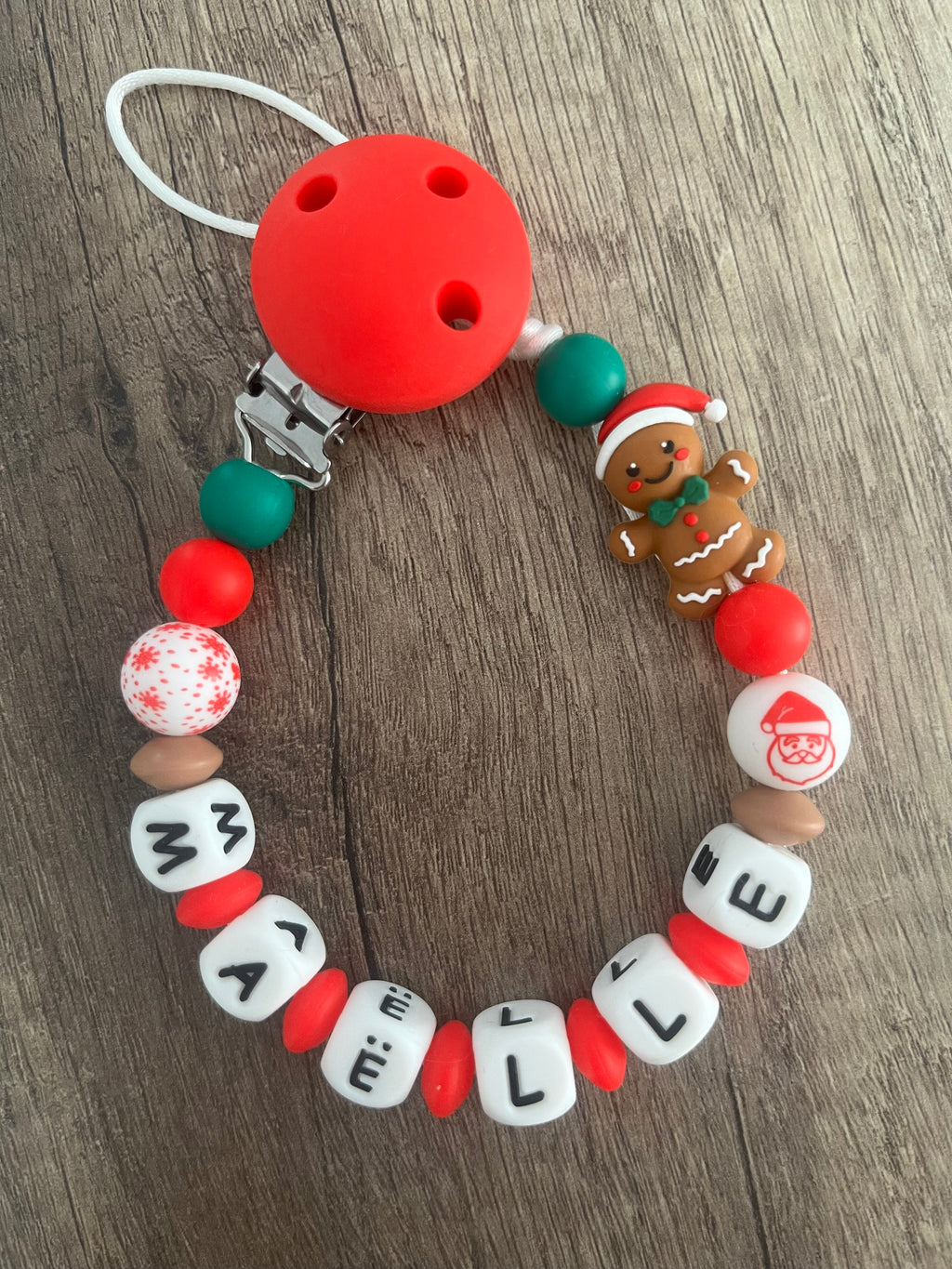 Attache tétine Pain d’épice de Noël personnalisée