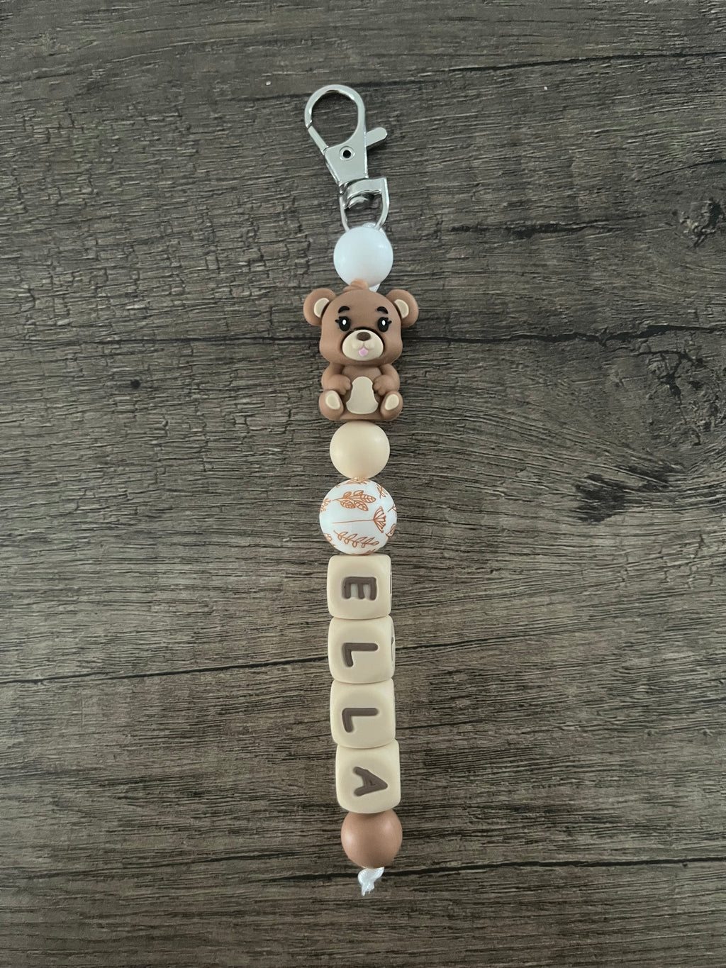 Porte-clés personnalisé Ourson 3D lettres beige