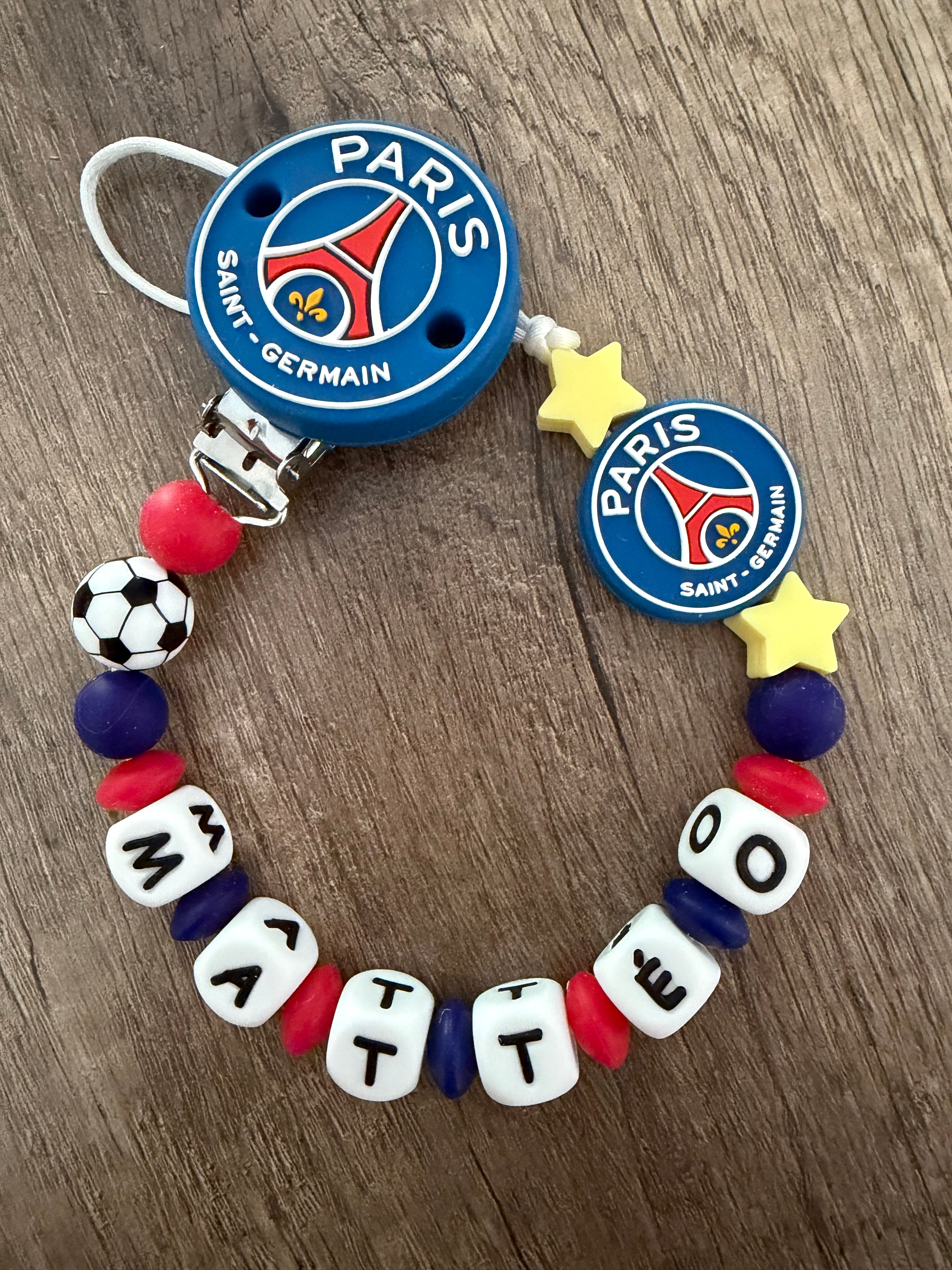 Attache tétine PSG Paris-Saint-Germain personnalisée