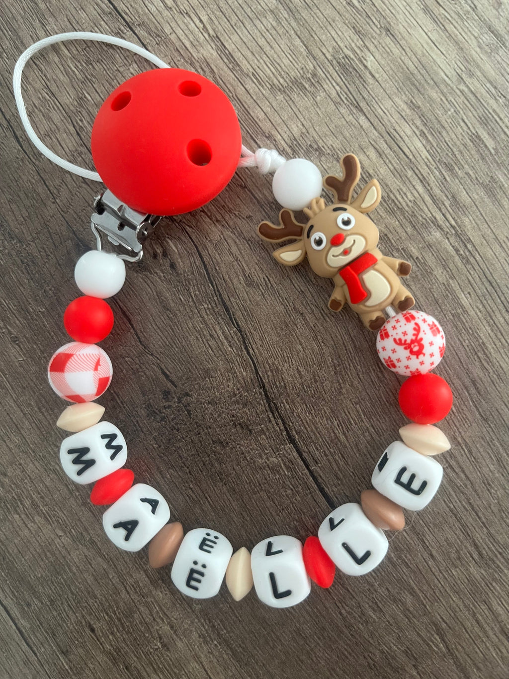 Attache tétine Cerf de Noël personnalisée