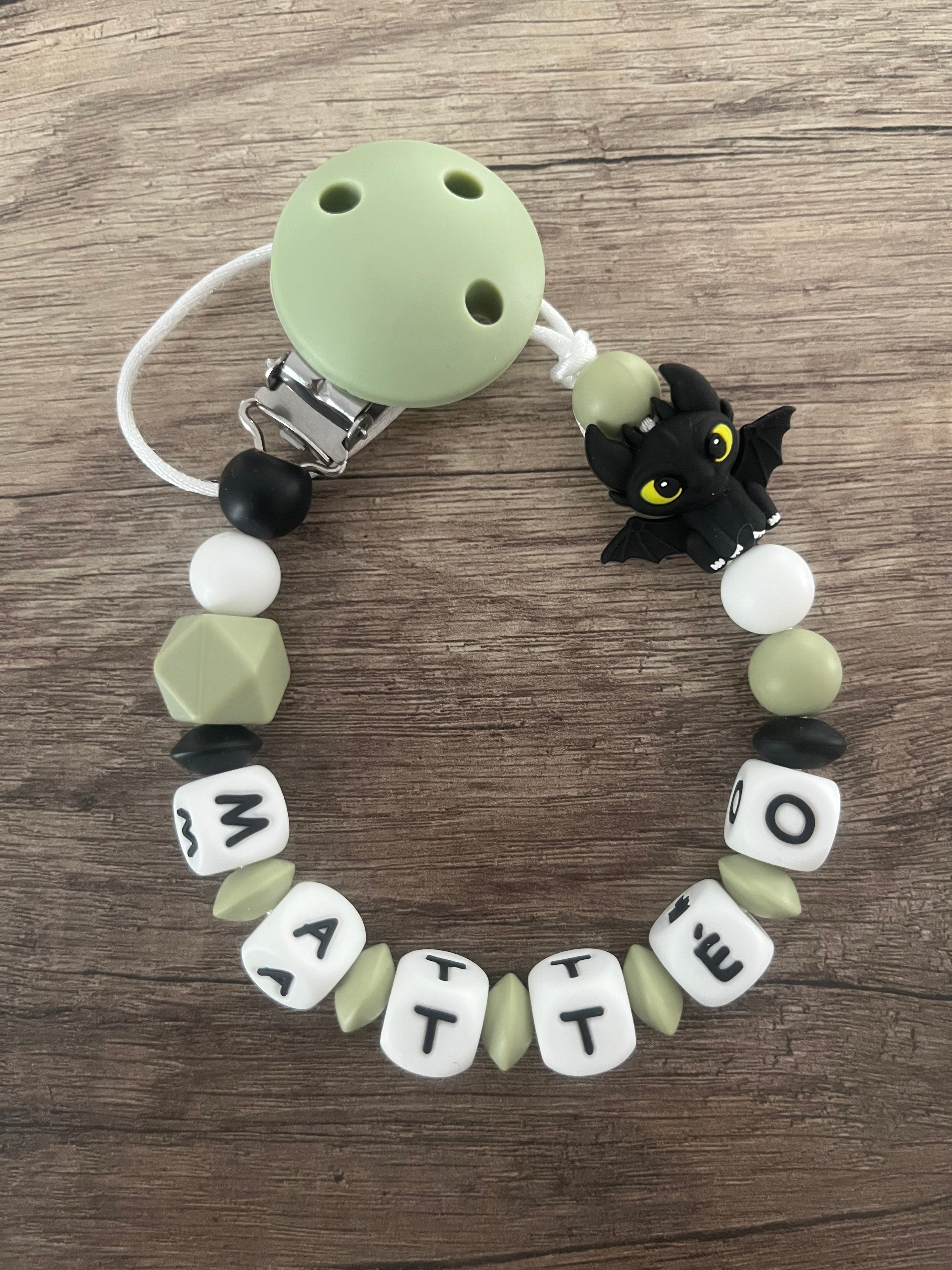 Attache tétine Dragon Krokmou personnalisée KidCreationArtisanat