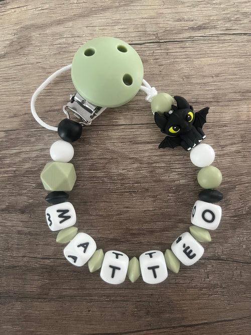 Attache tétine Dragon Krokmou personnalisée KidCreationArtisanat