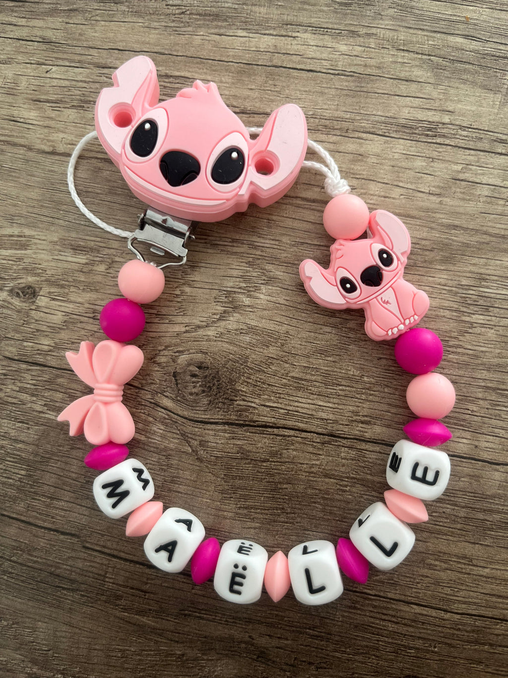 Attache tétine Disney Angel Stitch personnalisée KidCreationArtisanat