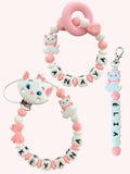 Coffret TRIO Marie des Aristochats Bébé - Attache tétine, Porte-clés et anneau de dentition personnalisés KidCreationArtisanat