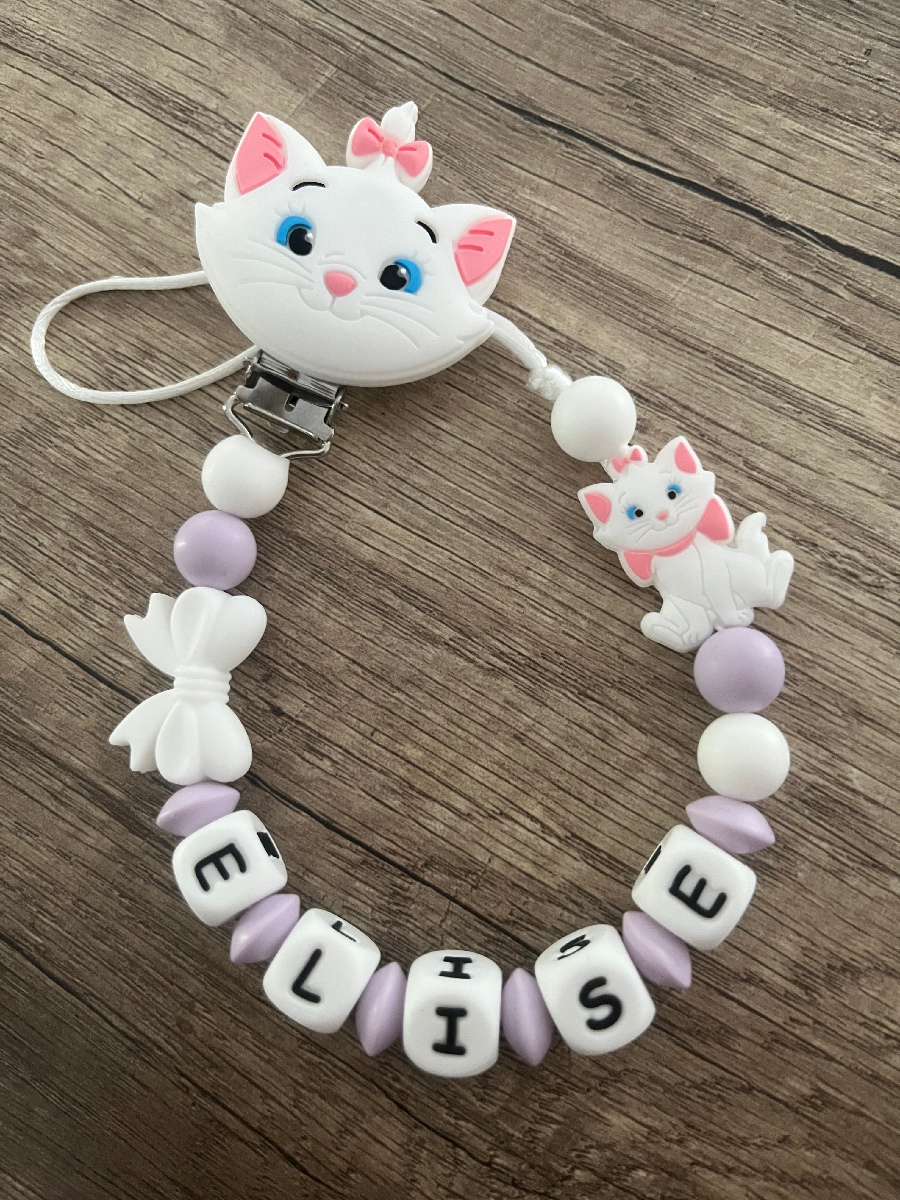 Attache tétine Disney Marie Aristochats personnalisée KidCreationArtisanat