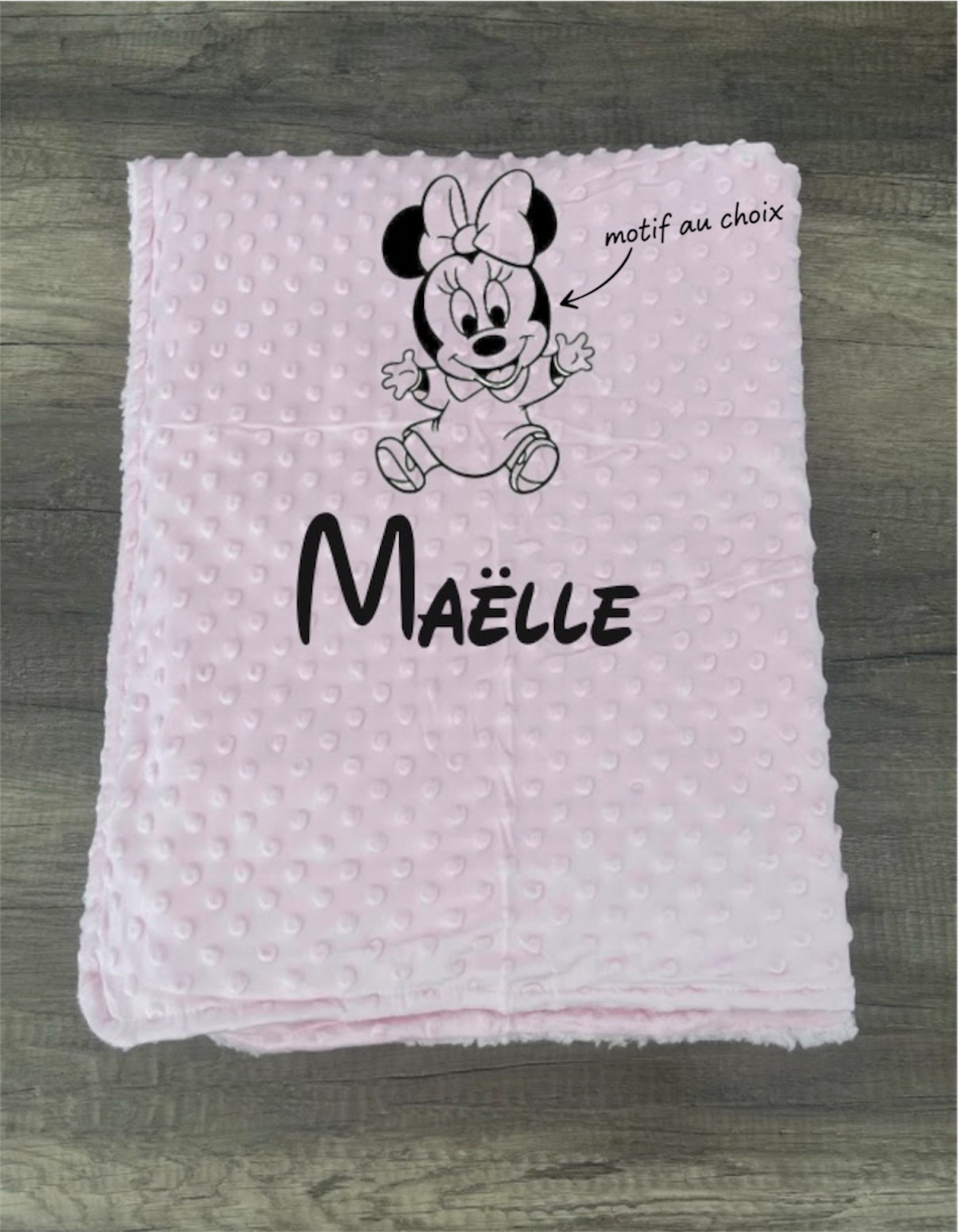 Couverture naissance minky bébé rose personnalisée avec motif