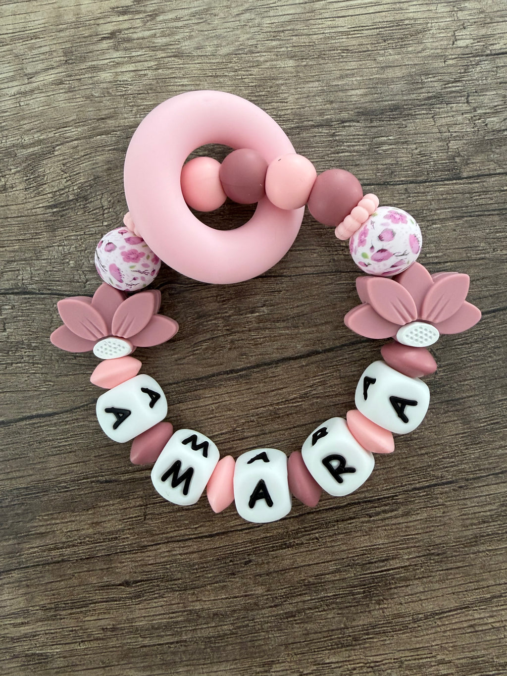 Anneau de dentition - Hochet personnalisé Fleurs pâquerette