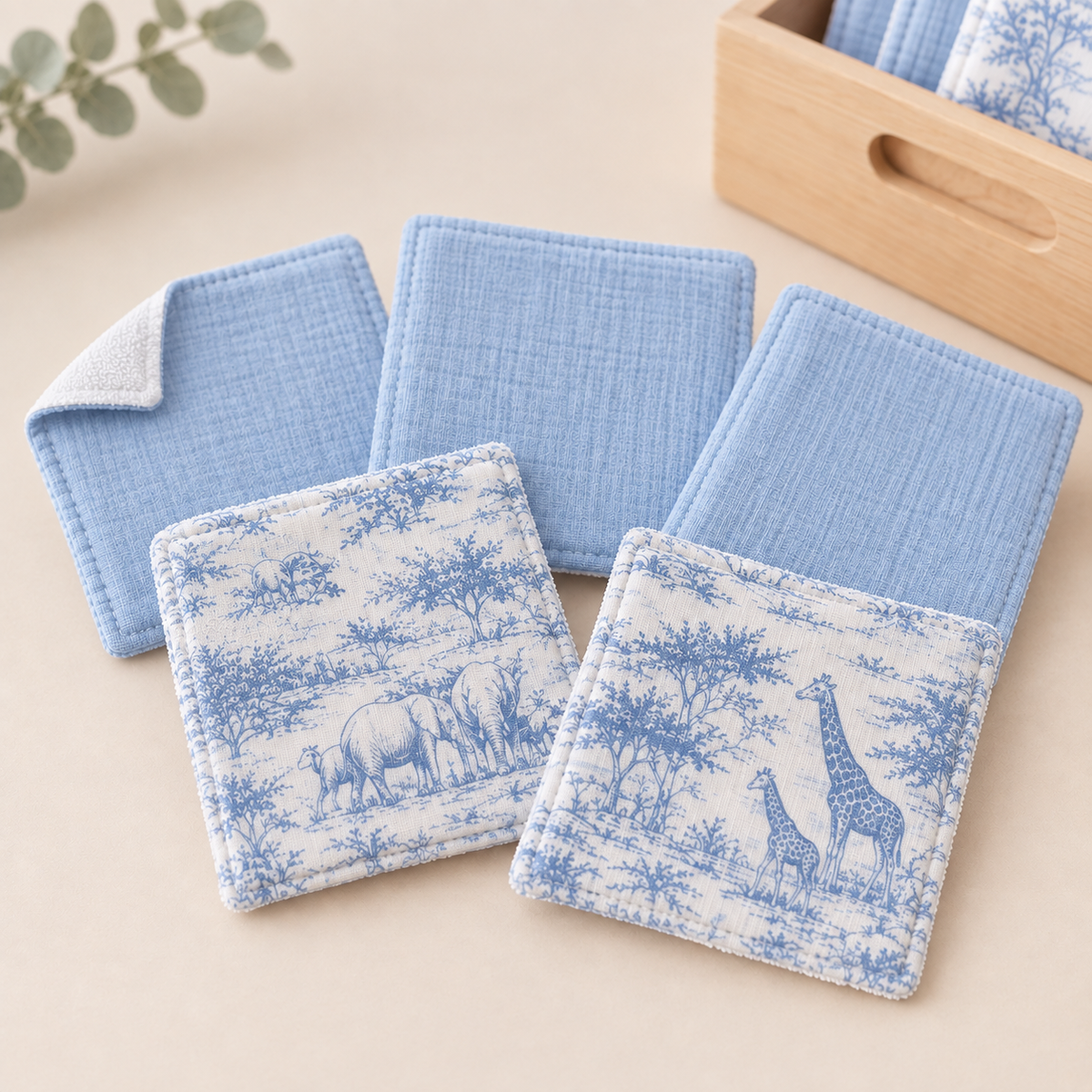 Lot cotons lavables bébé en gaze de coton – Lot de 5