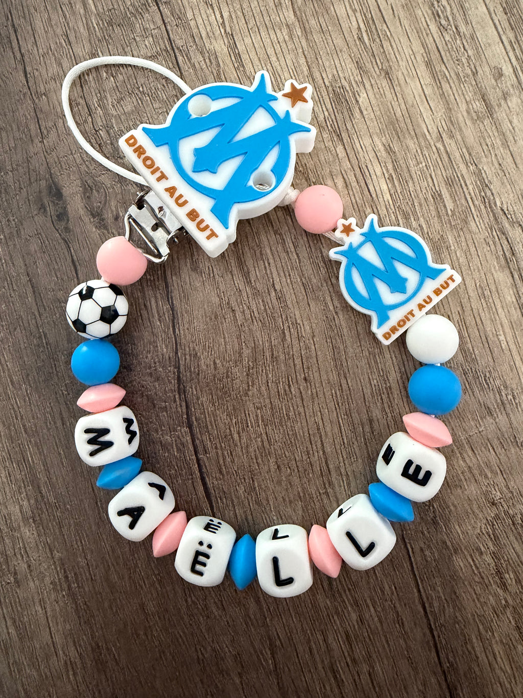 Attache tétine OM Olympique de Marseille personnalisée