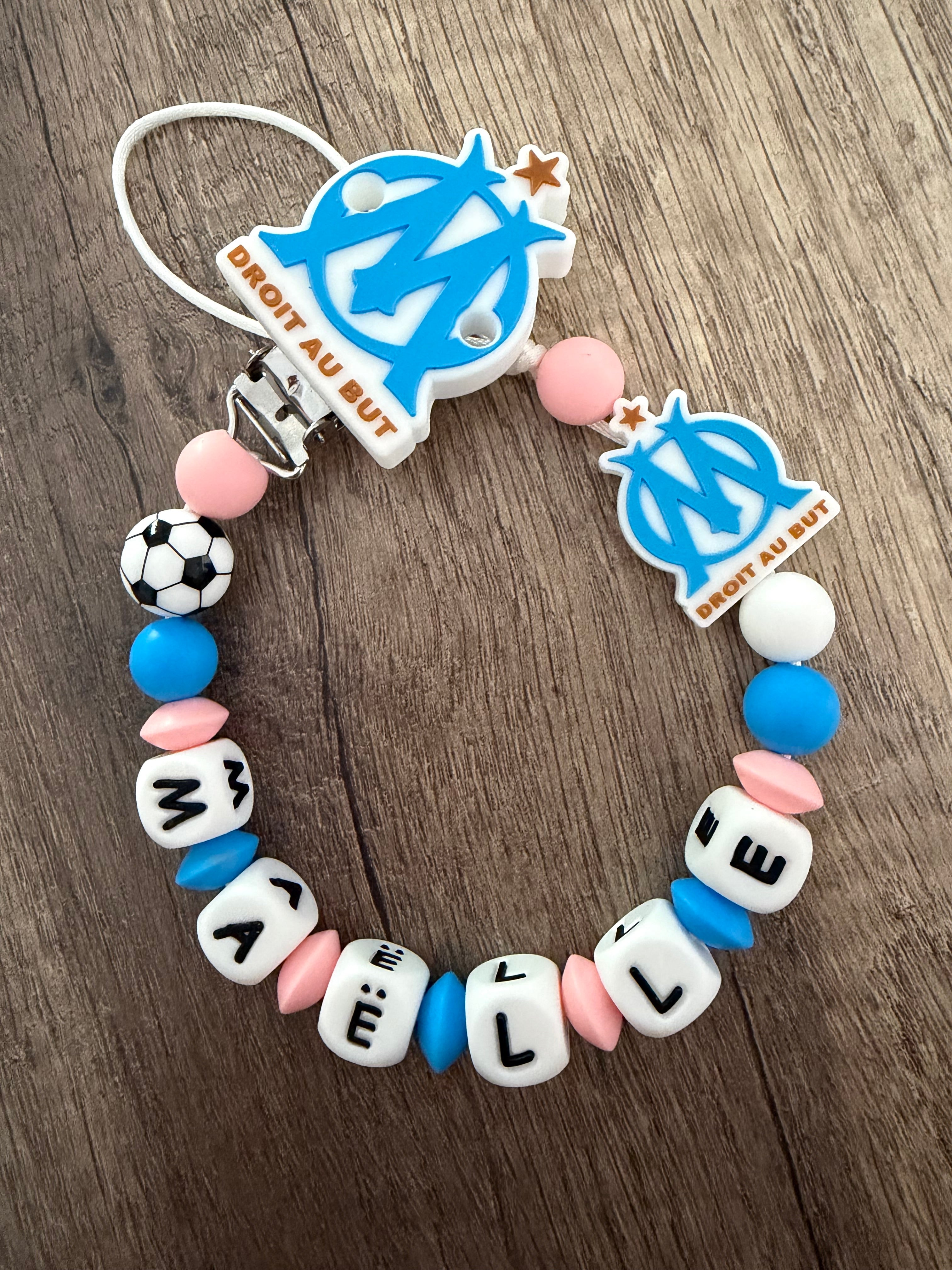 Attache tétine OM Olympique de Marseille personnalisée