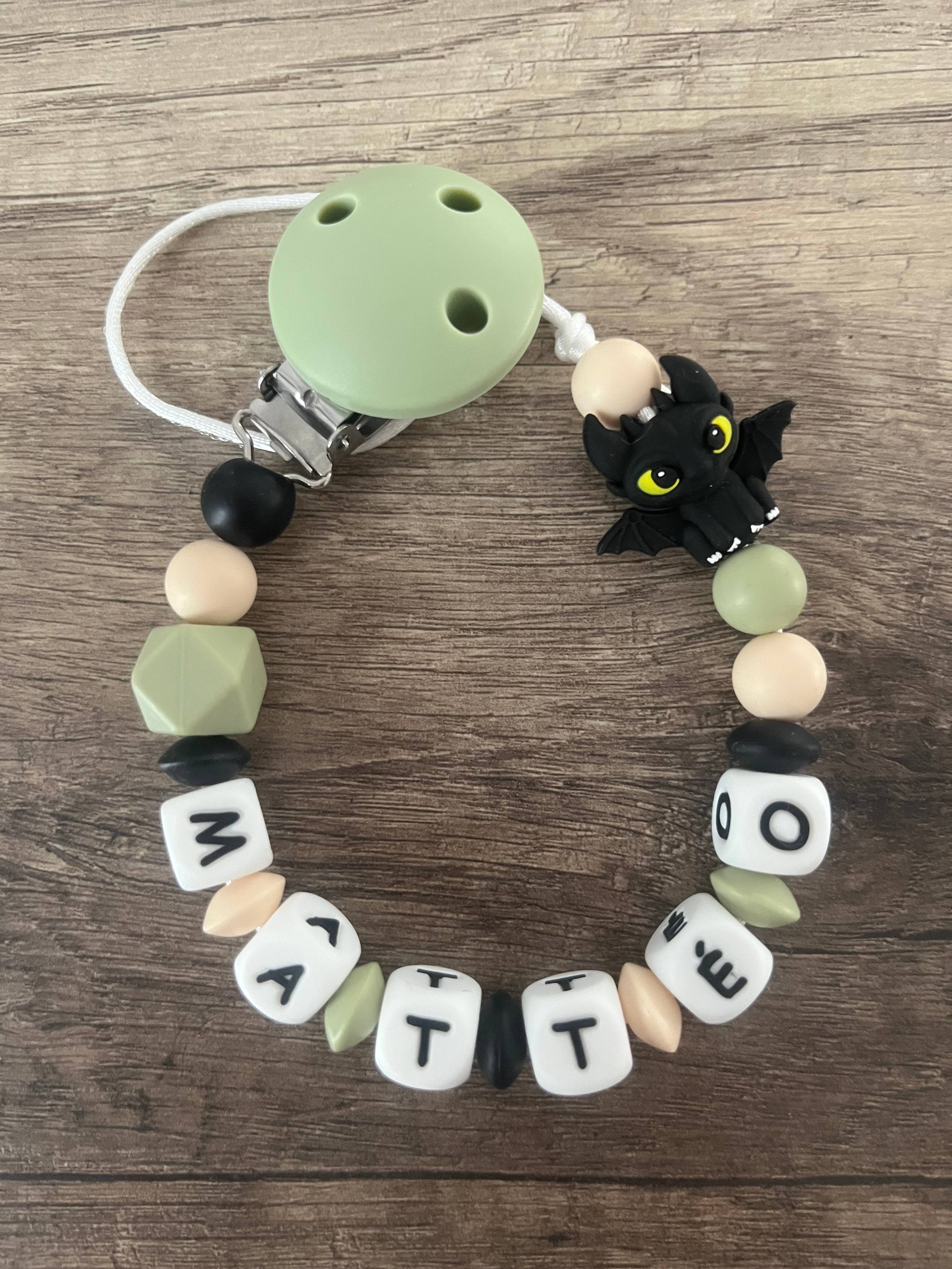 Attache tétine Dragon Krokmou personnalisée KidCreationArtisanat
