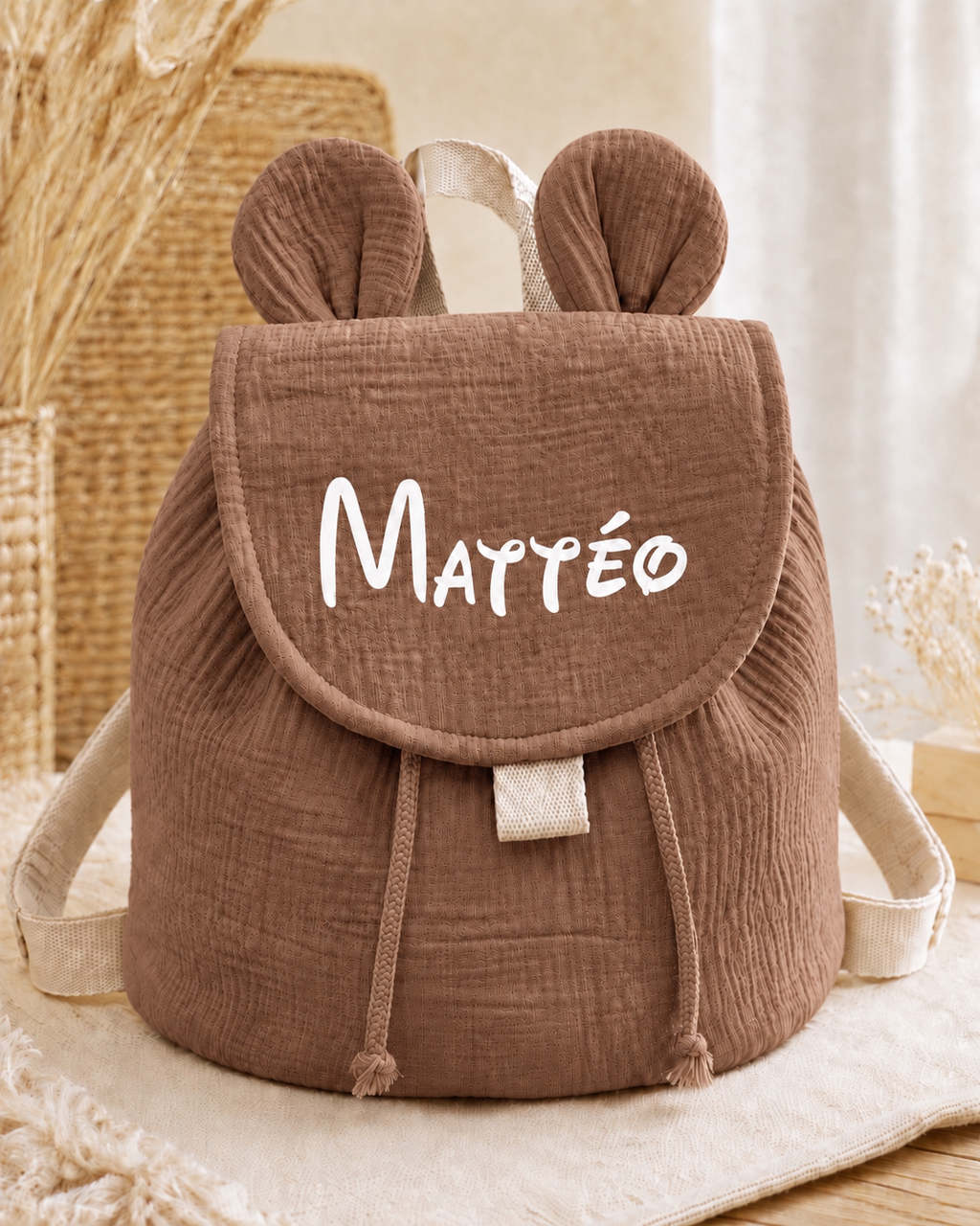 Sac à dos enfant marron personnalisé
