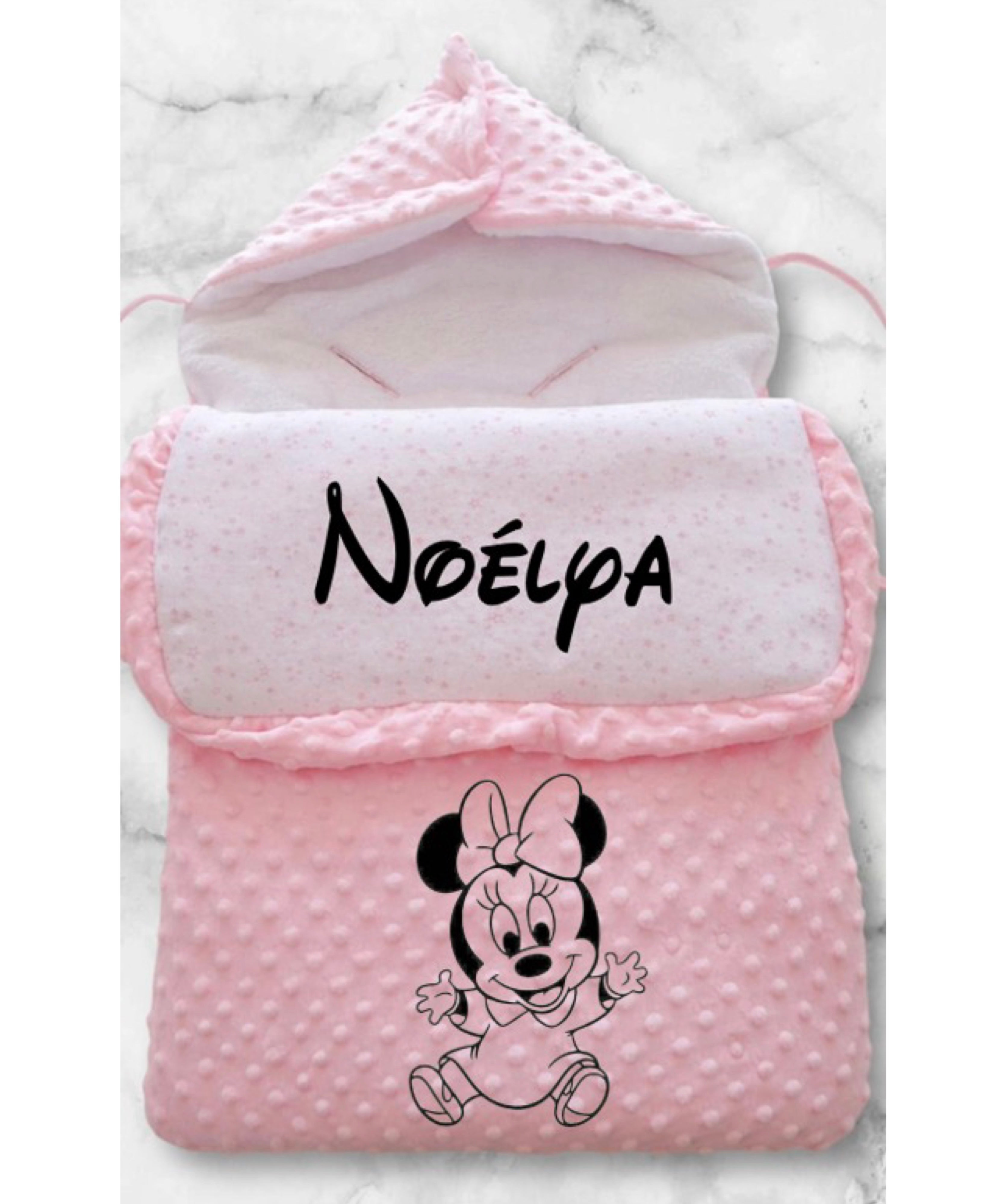 Nid d’ange minky bébé rose personnalisée avec motif