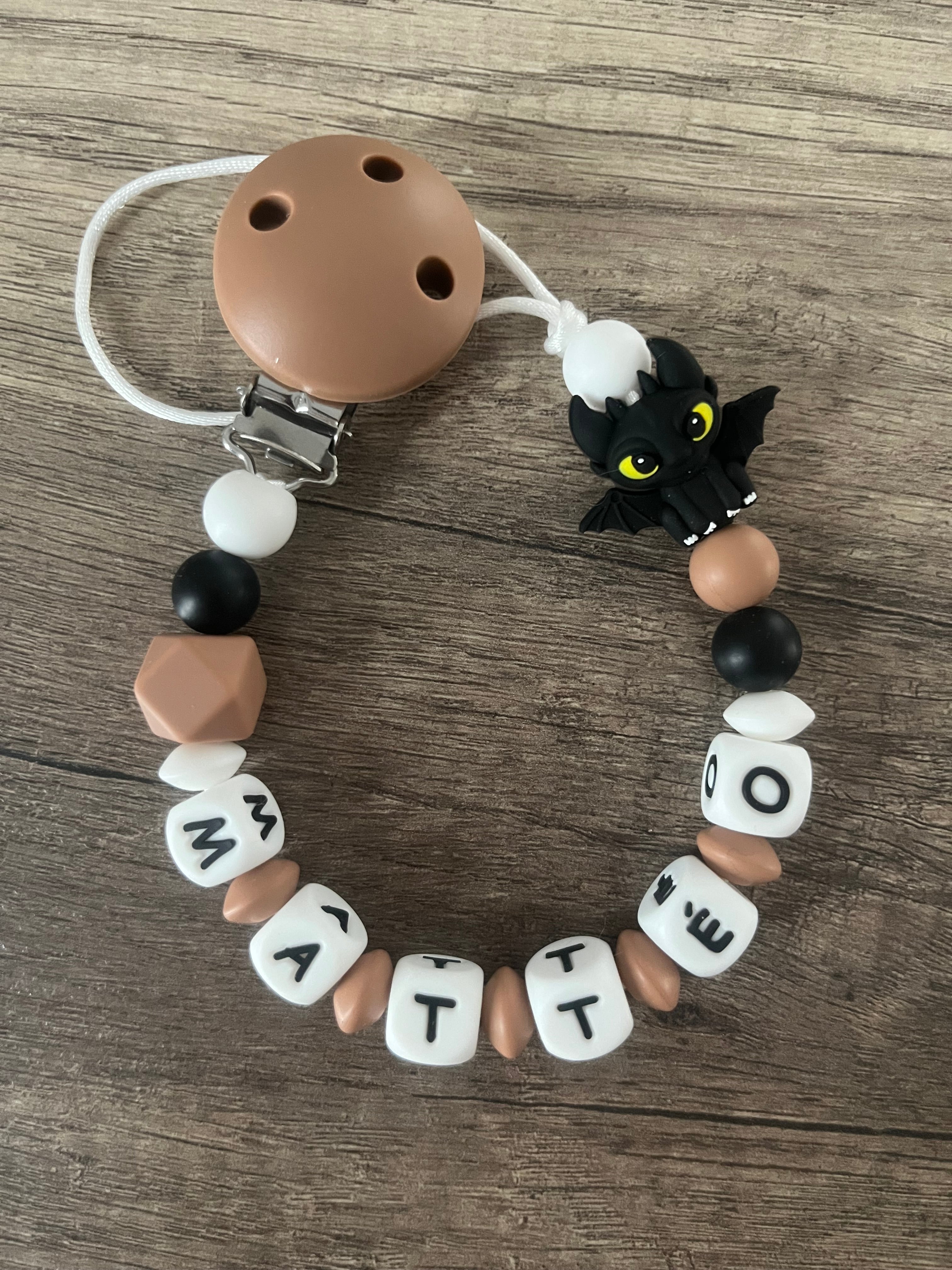 Attache tétine Dragon Krokmou personnalisée KidCreationArtisanat