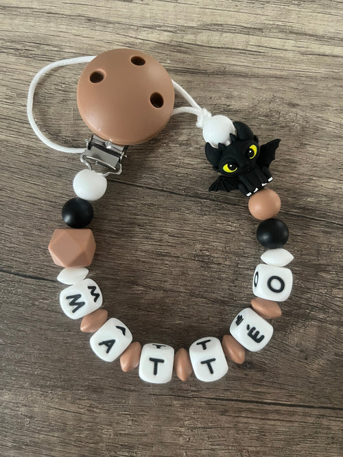 Attache tétine Dragon Krokmou personnalisée KidCreationArtisanat