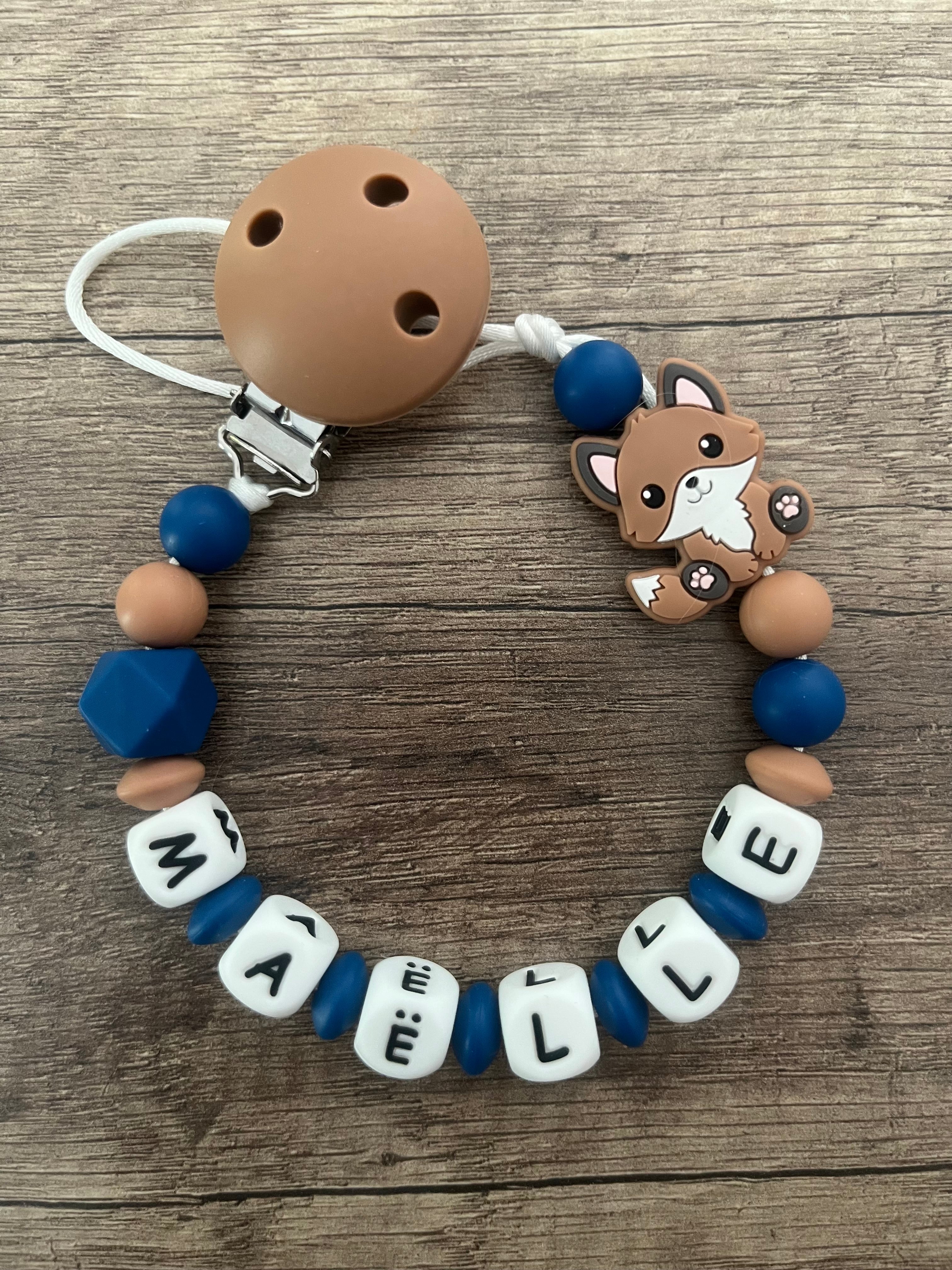 Attache tétine Renard thème forêt personnalisée KidCreationArtisanat