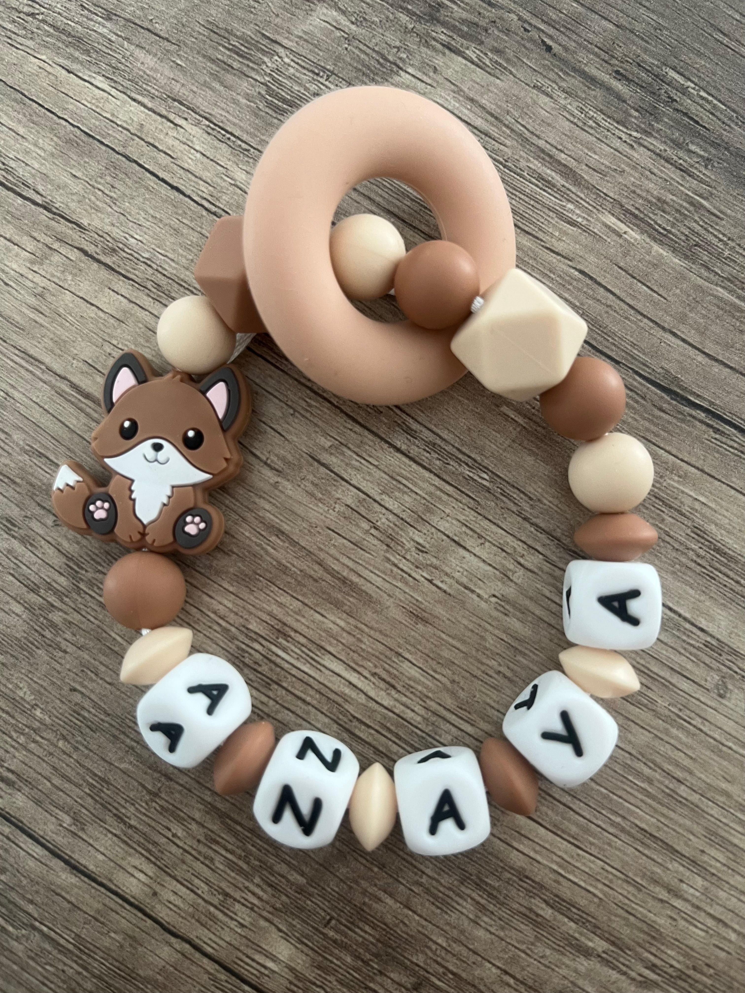 Anneau de dentition - Hochet personnalisé Renard nature forêt KidCreationArtisanat