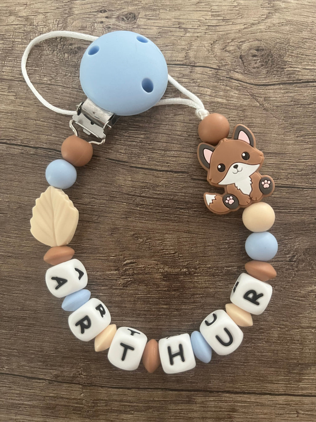 Attache tétine Renard thème forêt personnalisée KidCreationArtisanat