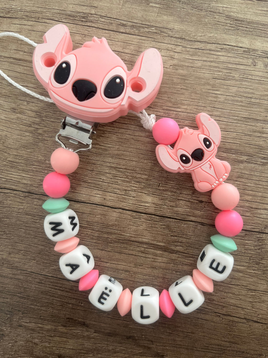 Attache tétine Disney Angel Stitch personnalisée KidCreationArtisanat