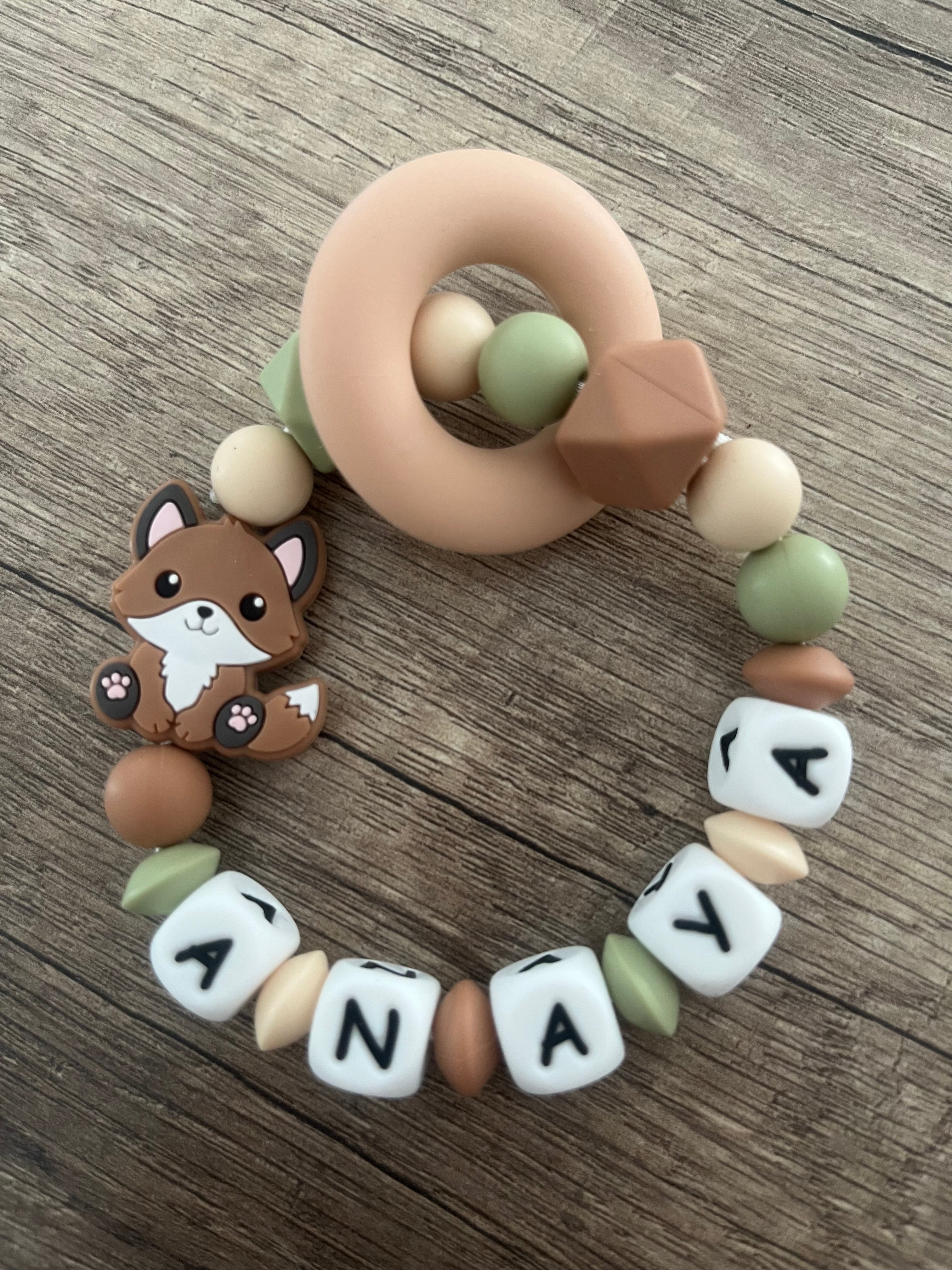 Anneau de dentition - Hochet personnalisé Renard nature forêt KidCreationArtisanat