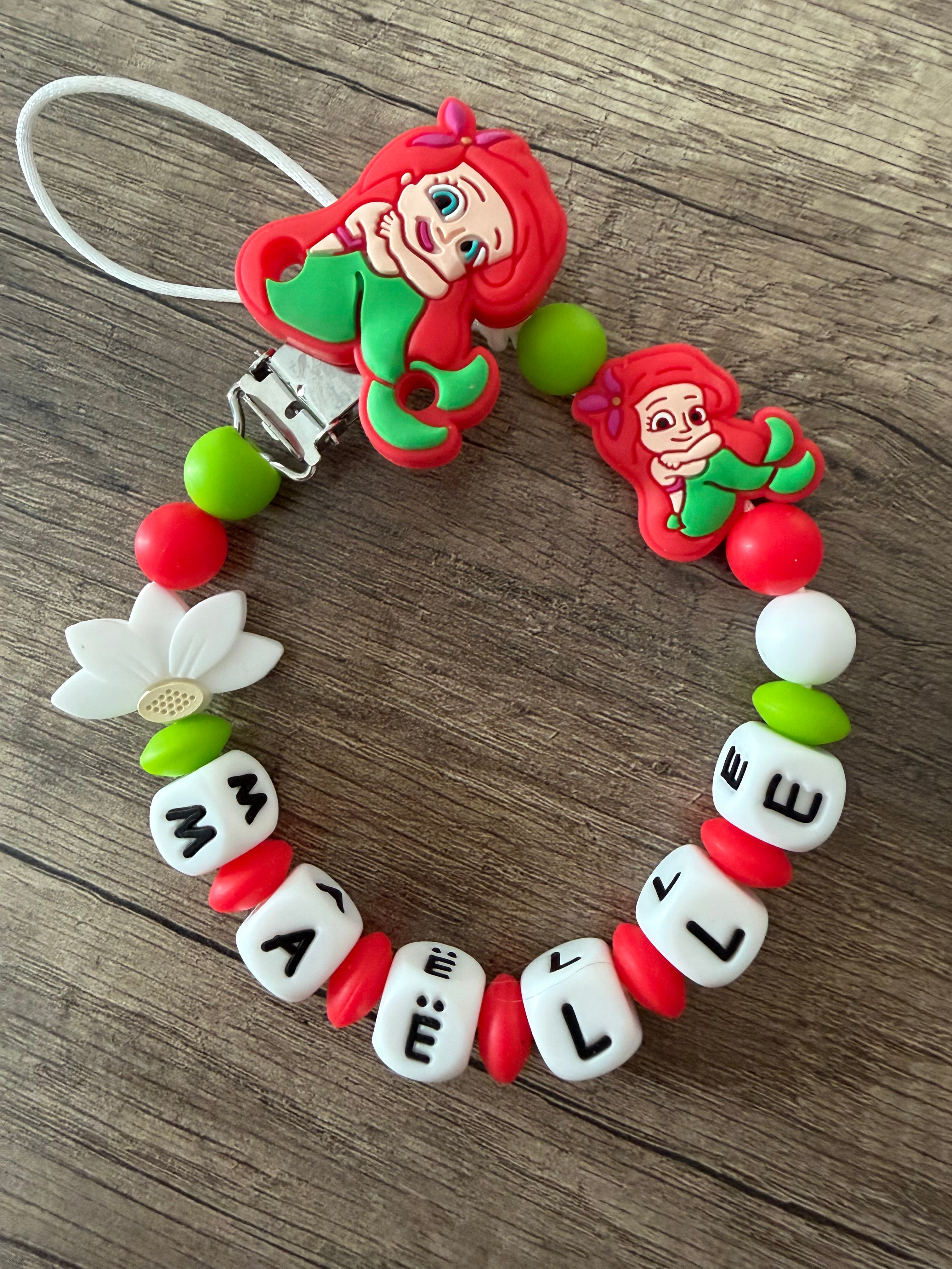 Attache tétine Ariel la petite sirène personnalisée