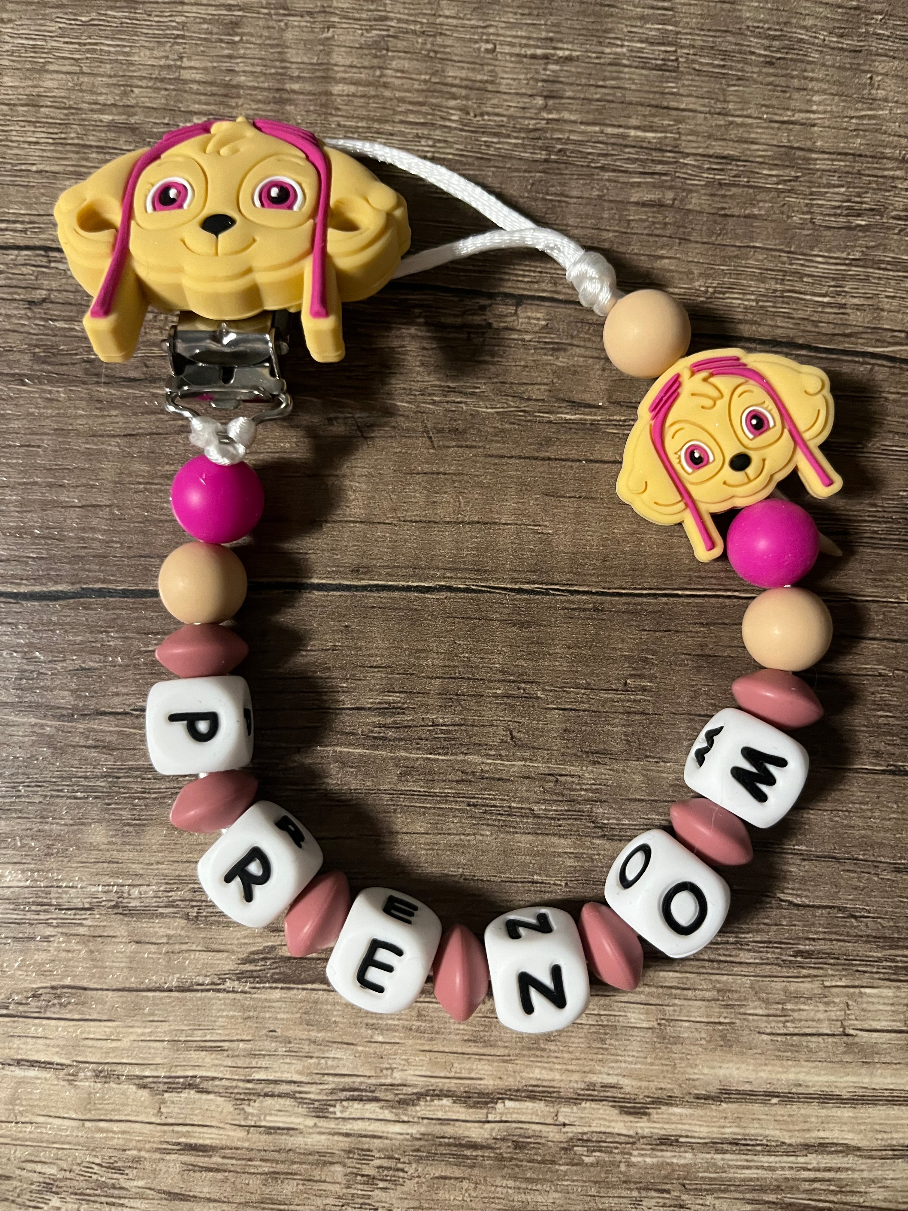 Attache tétine Pat Patrouille Stella personnalisée KidCreationArtisanat