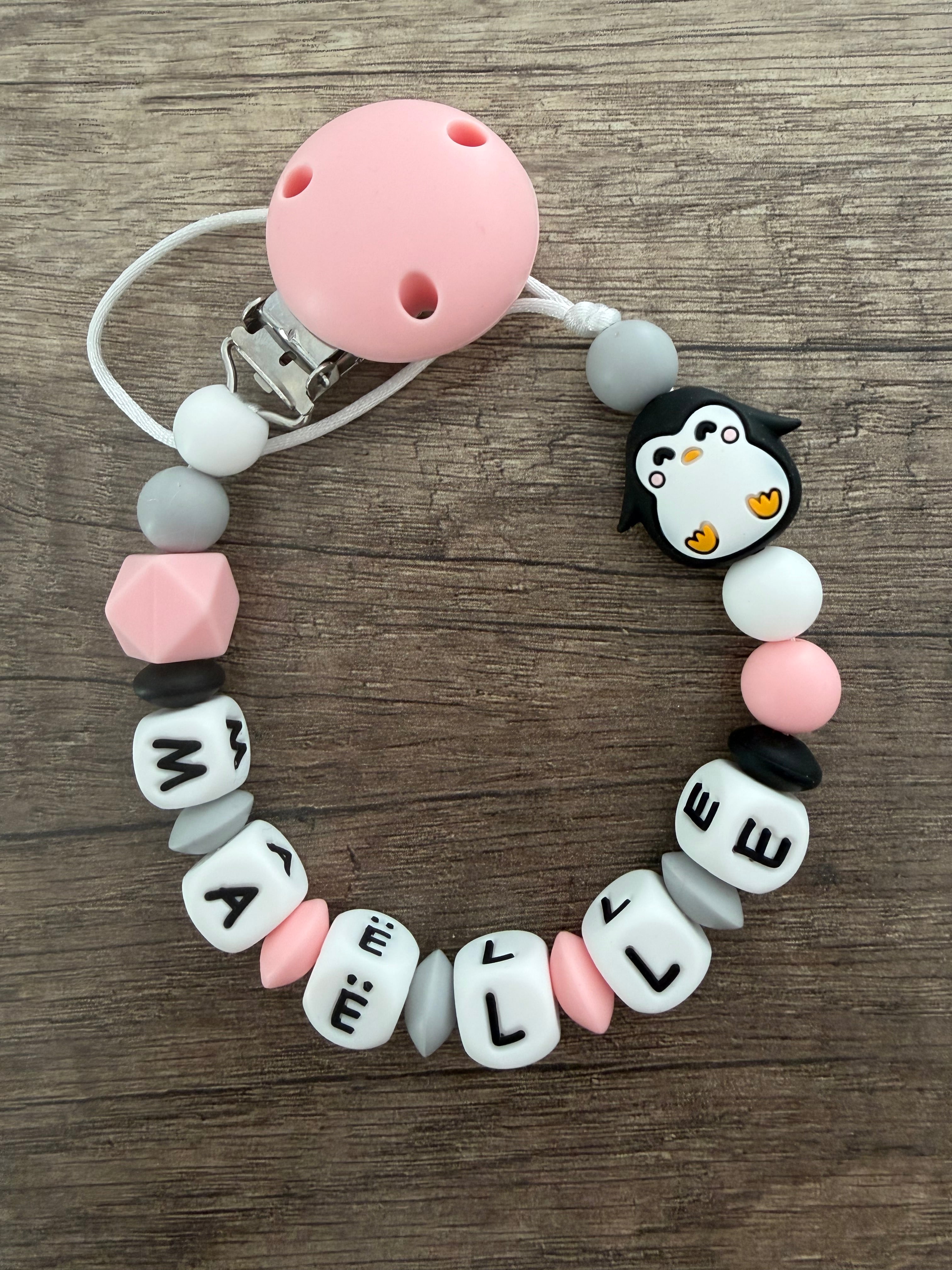 Attache tétine Pingouin personnalisée