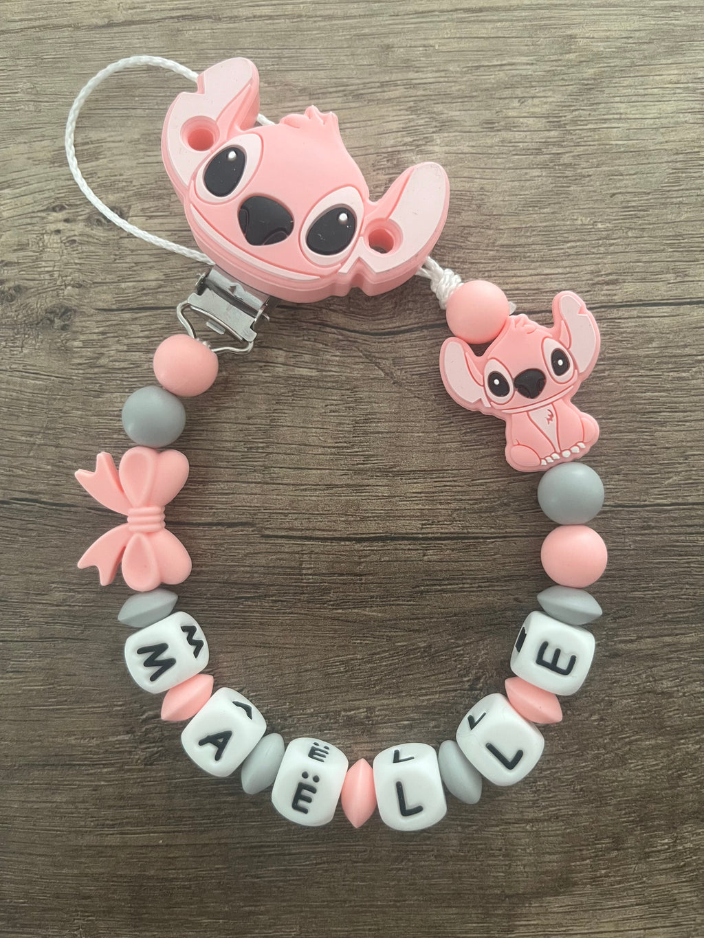 Attache tétine Disney Angel Stitch personnalisée KidCreationArtisanat