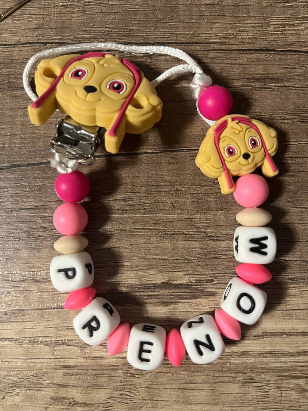 Attache tétine Pat Patrouille Stella personnalisée KidCreationArtisanat