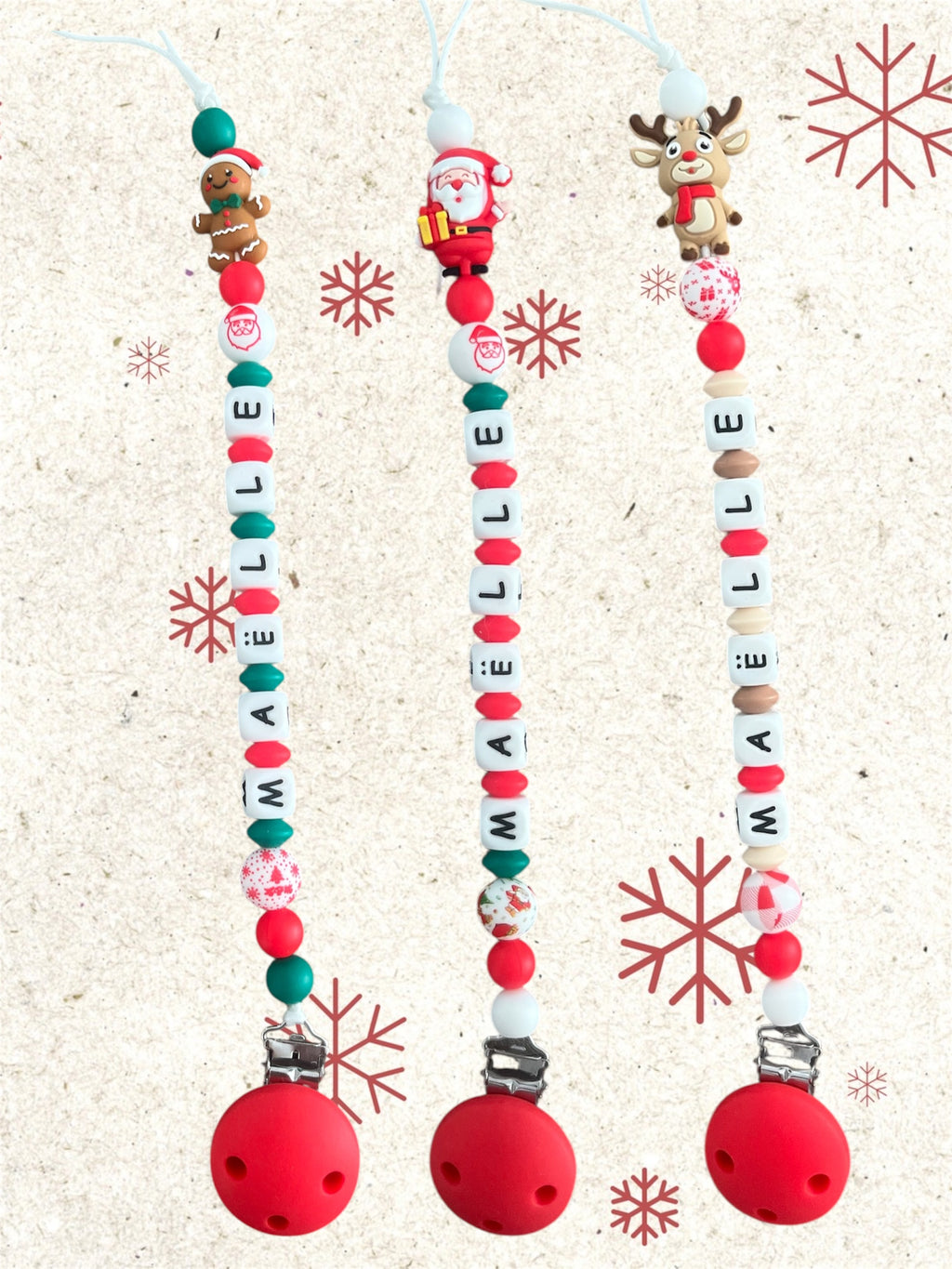 Attache tétine Pain d’épice de Noël personnalisée