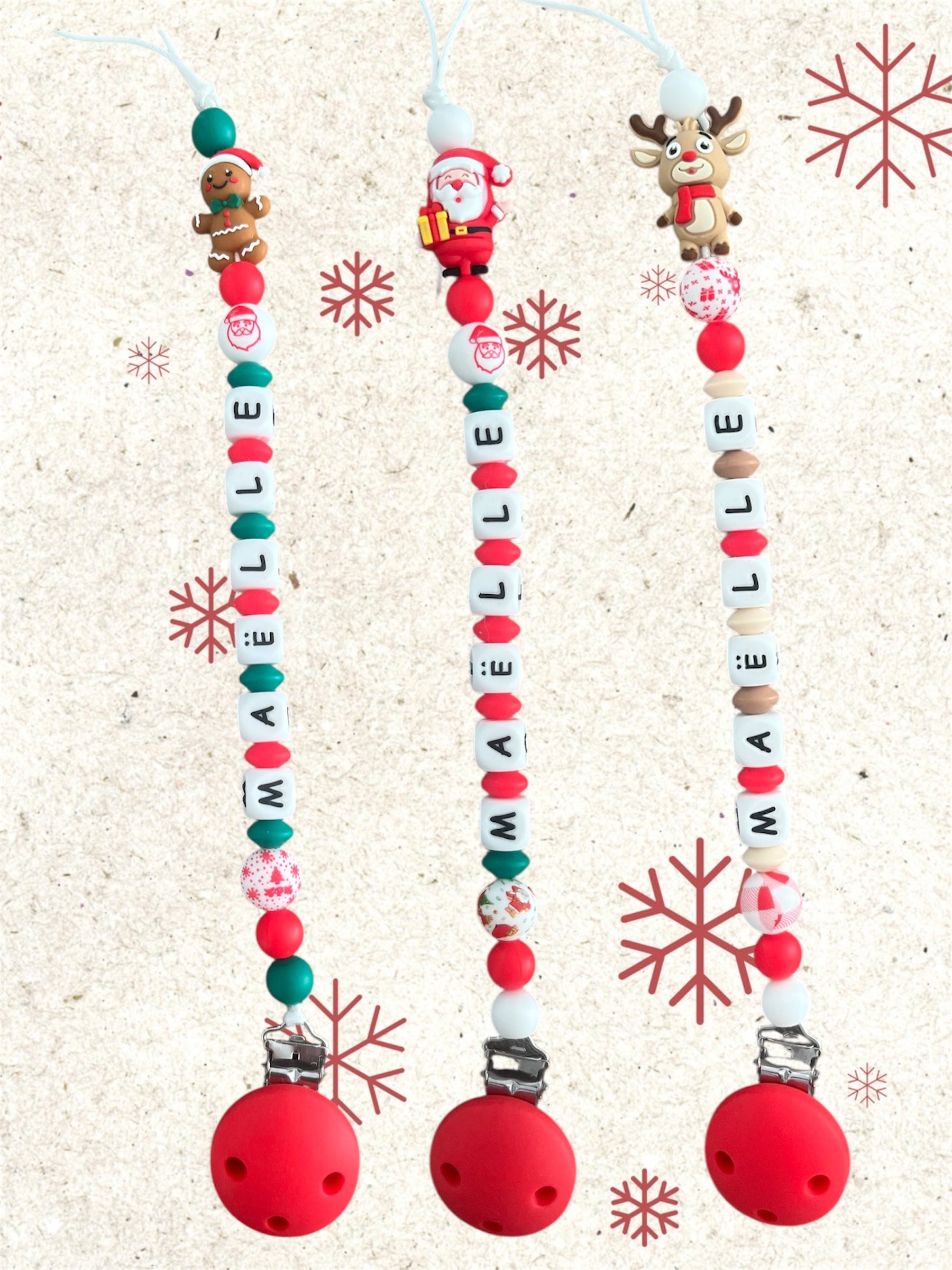 Attache tétine Pain d’épice de Noël personnalisée