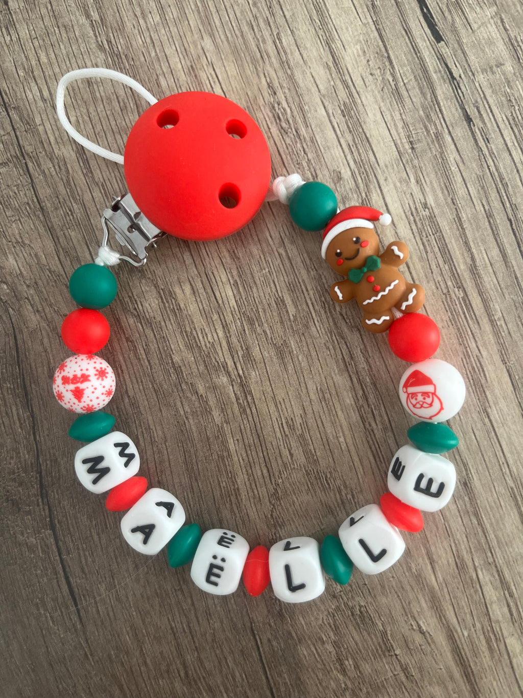 Attache tétine Pain d’épice de Noël personnalisée