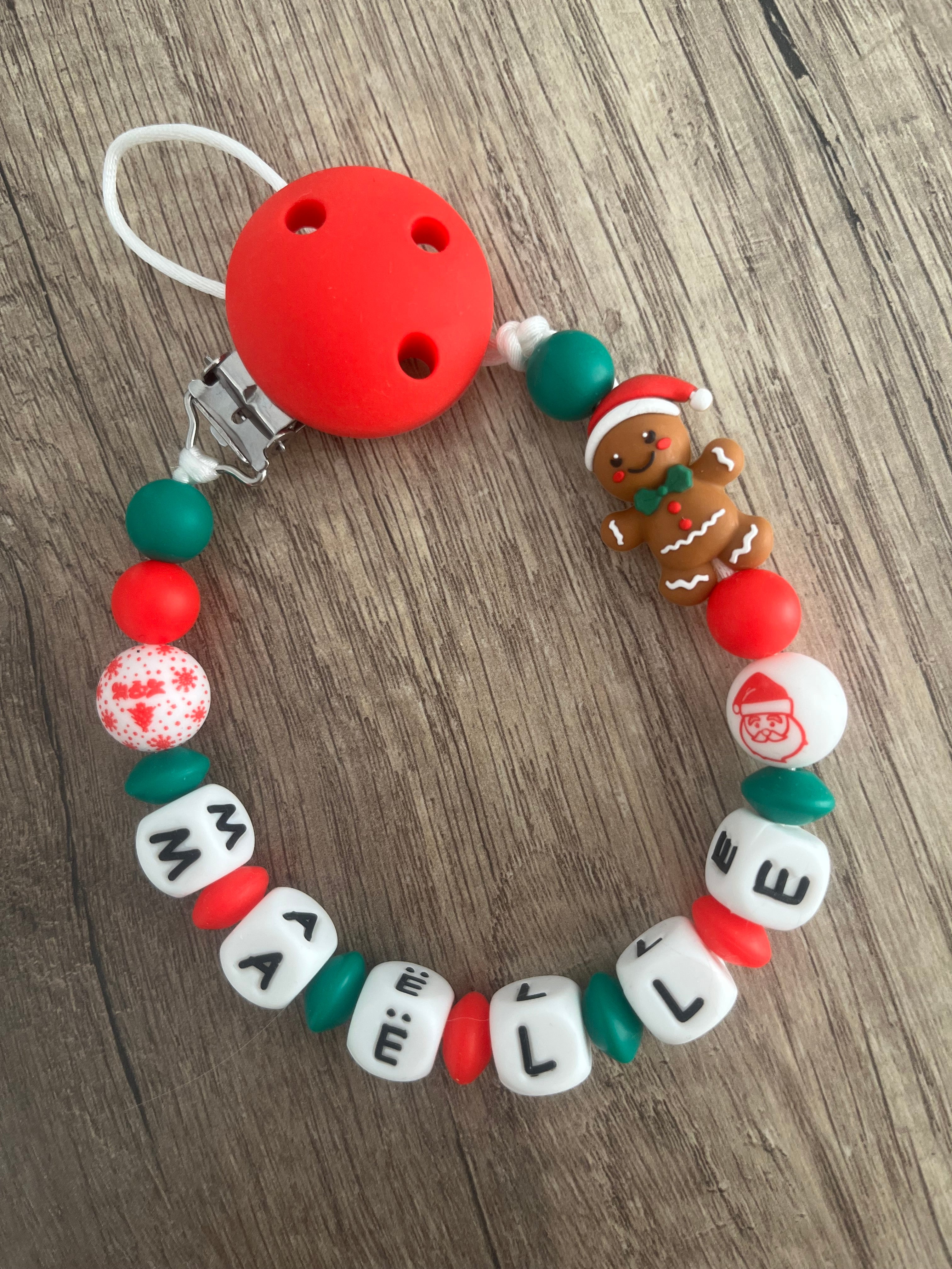Attache tétine Pain d’épice de Noël personnalisée