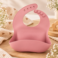 Bavoir bébé en silicone avec poche récupératrice – Rose poudré
